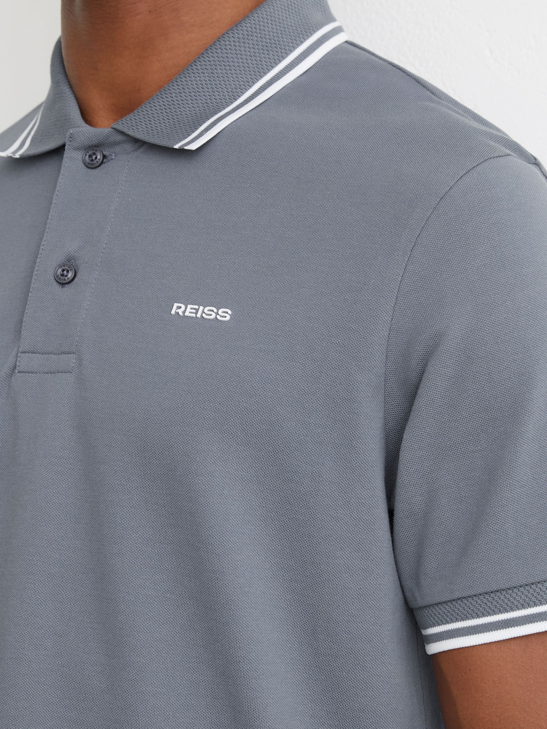 Cotton-Piqué Logo Polo Shirt in Airforce Blue - Image 4 of 6