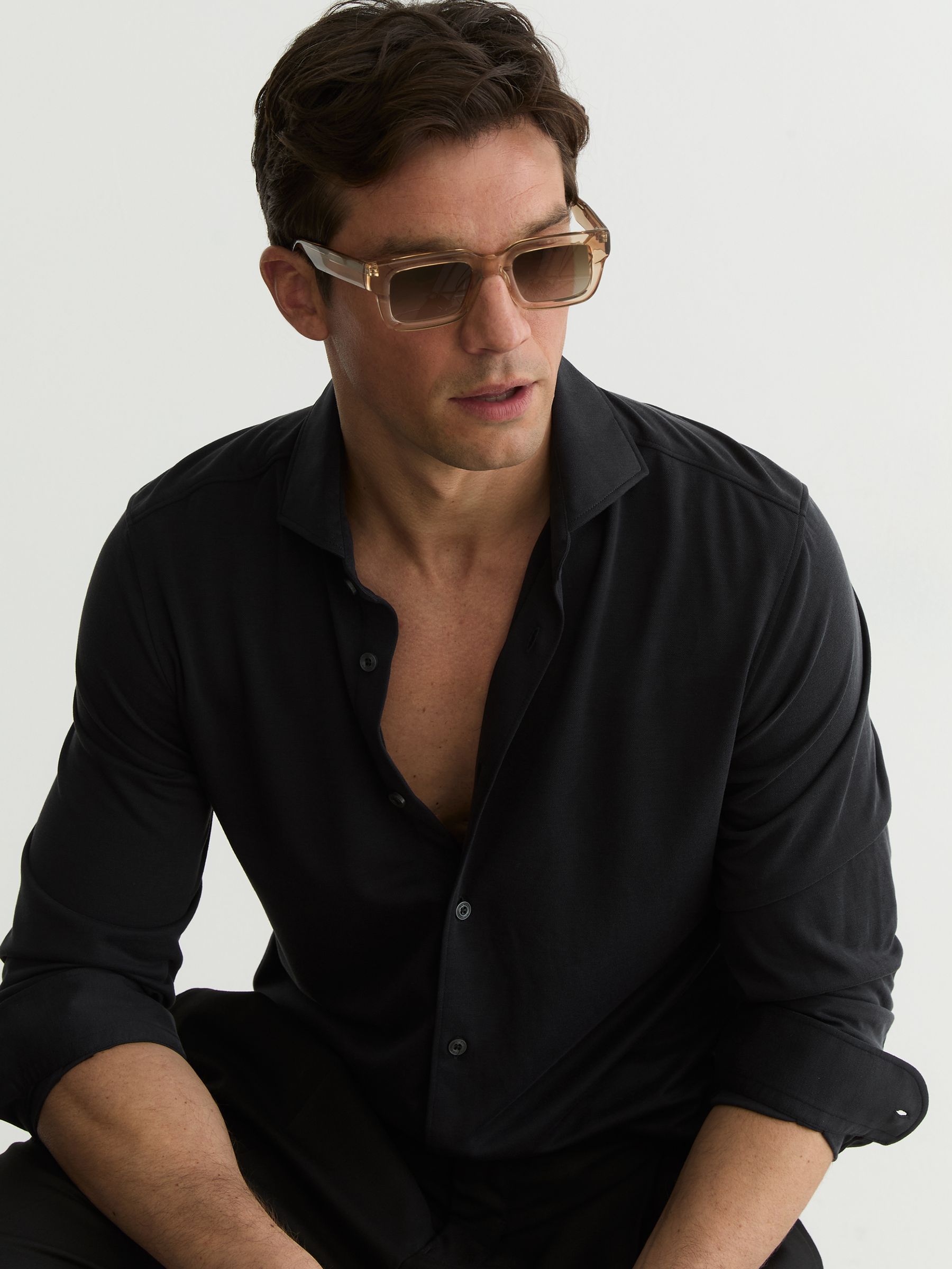 Stretch-Modal Cutaway-Collar Shirt Regular-Fit in Washed Black - Image 1 of 7