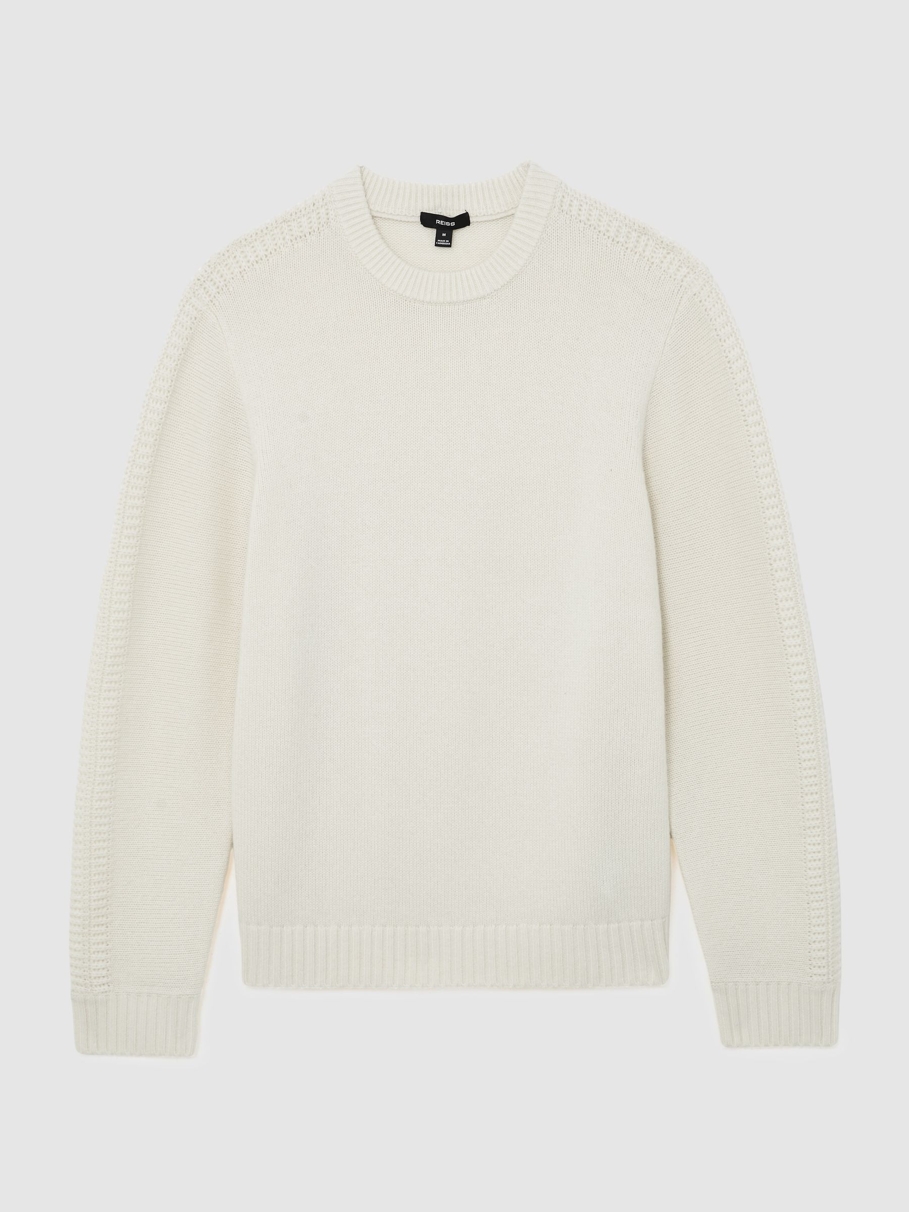 Wool-Blend Rib-Detail Crew-Neck Jumper in White - Image 2 of 8