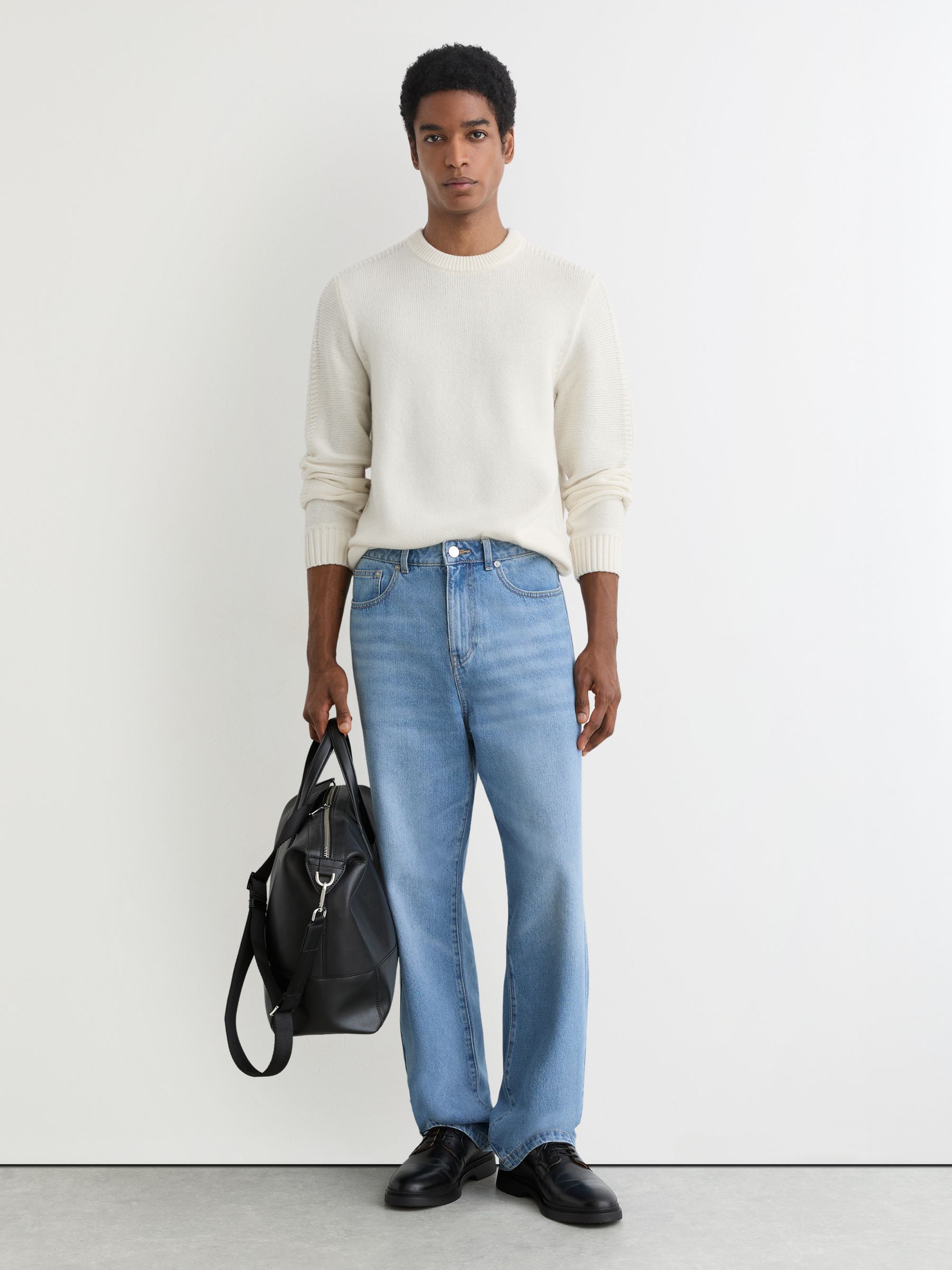 Wool-Blend Rib-Detail Crew-Neck Jumper in White - Image 5 of 8