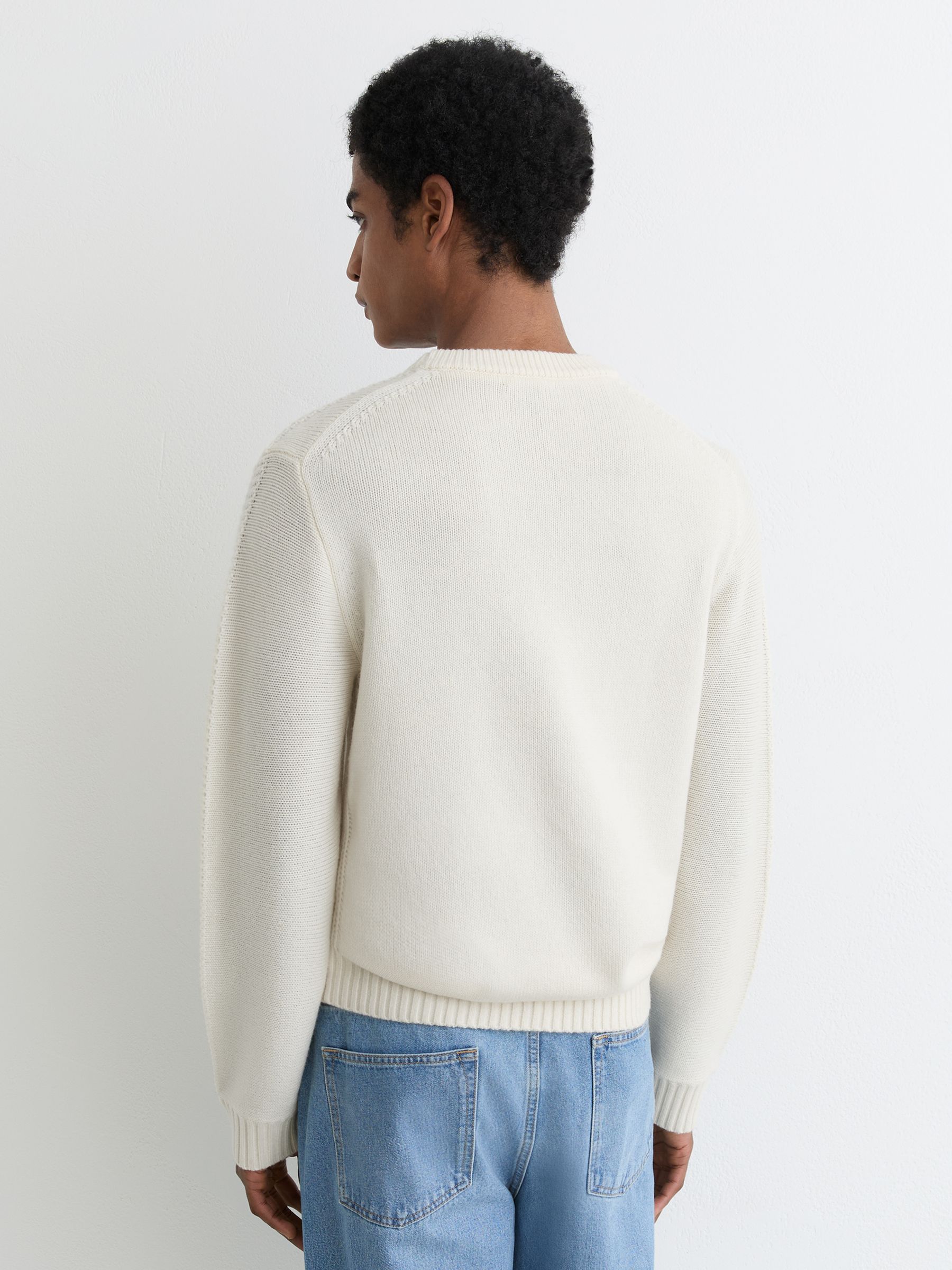 Wool-Blend Rib-Detail Crew-Neck Jumper in White - Image 6 of 8