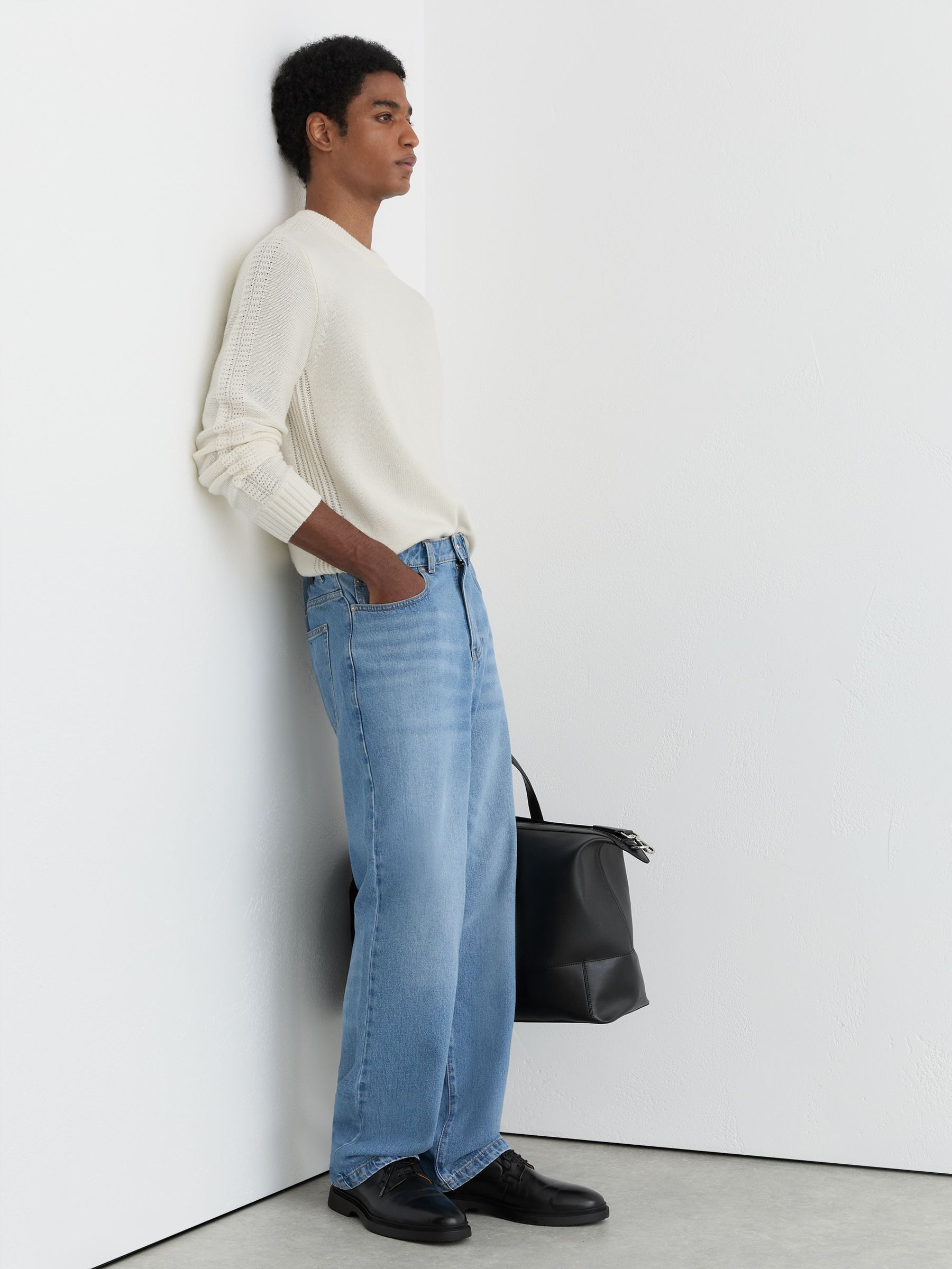 Wool-Blend Rib-Detail Crew-Neck Jumper in White - image 4