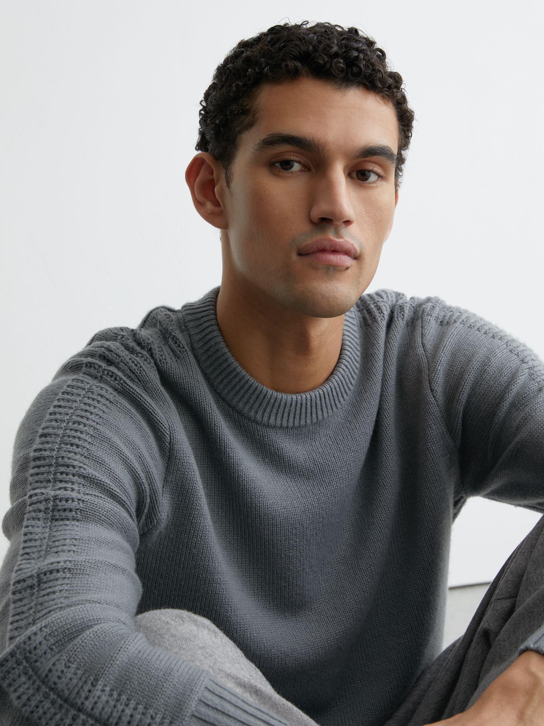 Wool-Blend Rib-Detail Crew-Neck Jumper in Soft Sage Green - Image 1 of 7