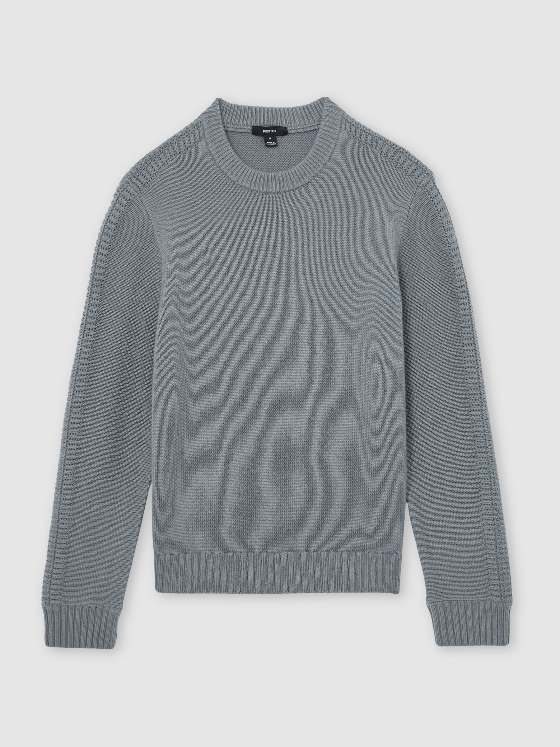 Wool-Blend Rib-Detail Crew-Neck Jumper in Soft Sage Green