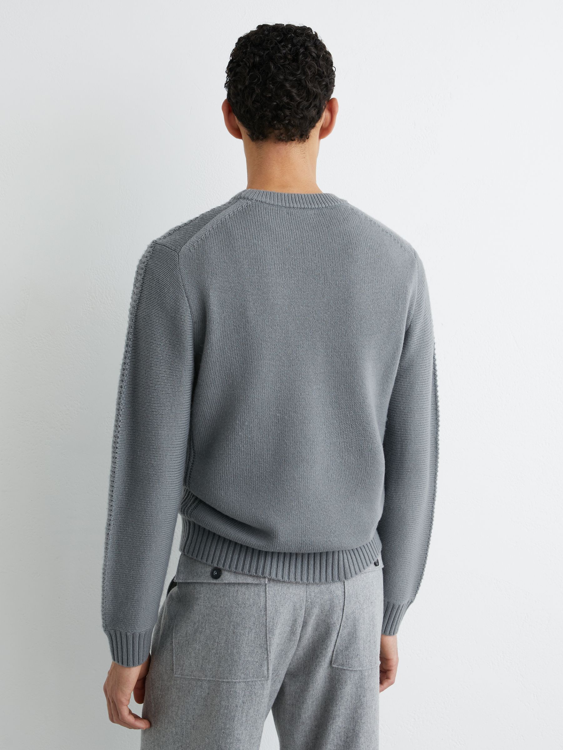 Wool-Blend Rib-Detail Crew-Neck Jumper in Soft Sage Green - image 5