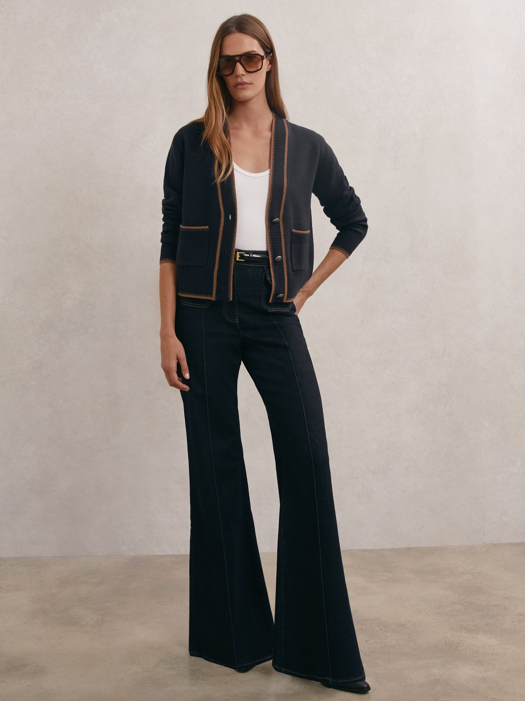 Wool-Cashmere Tipped Cardigan in Navy/Camel - image 5