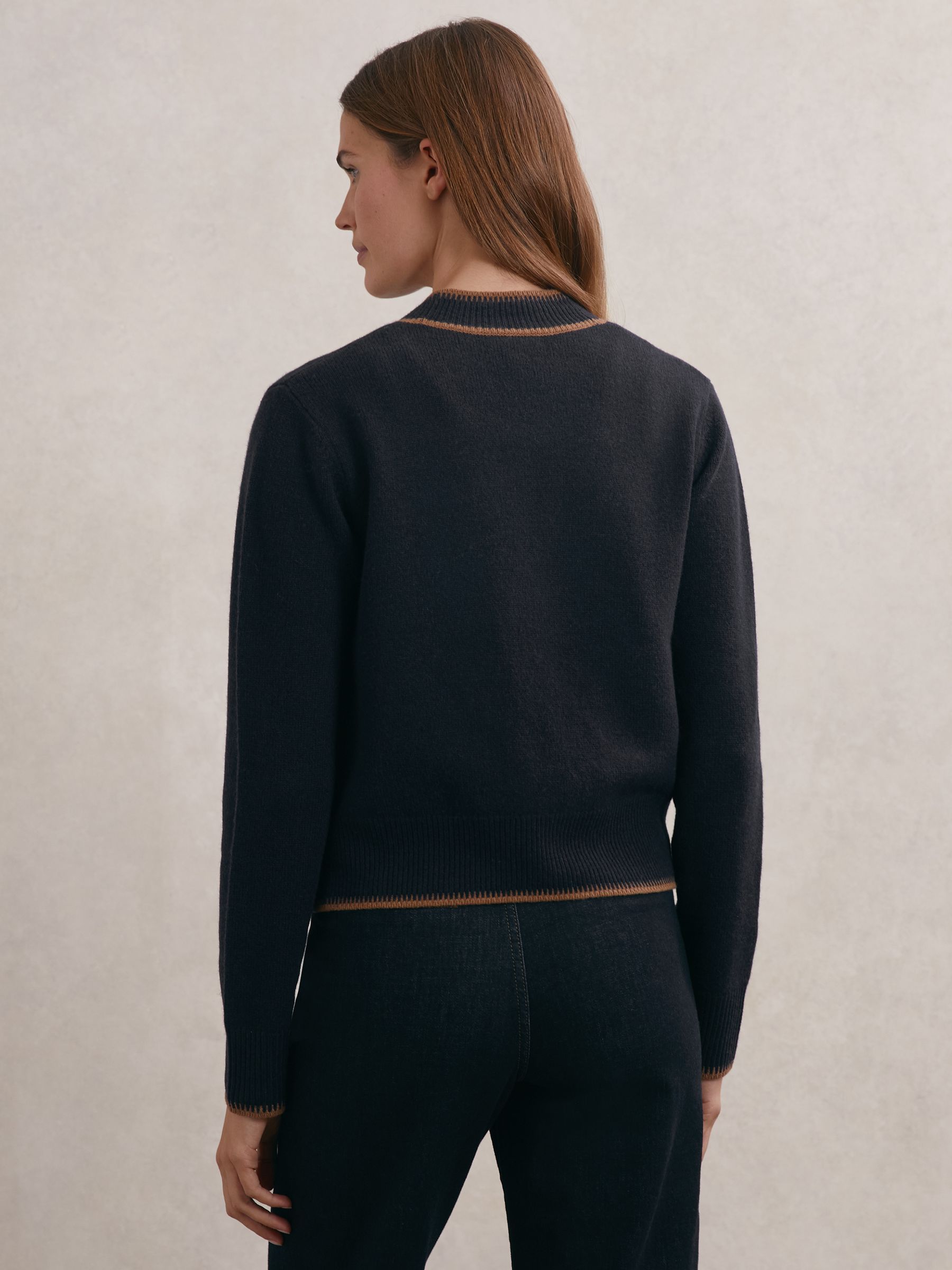 Wool-Cashmere Tipped Cardigan in Navy/Camel - image 4