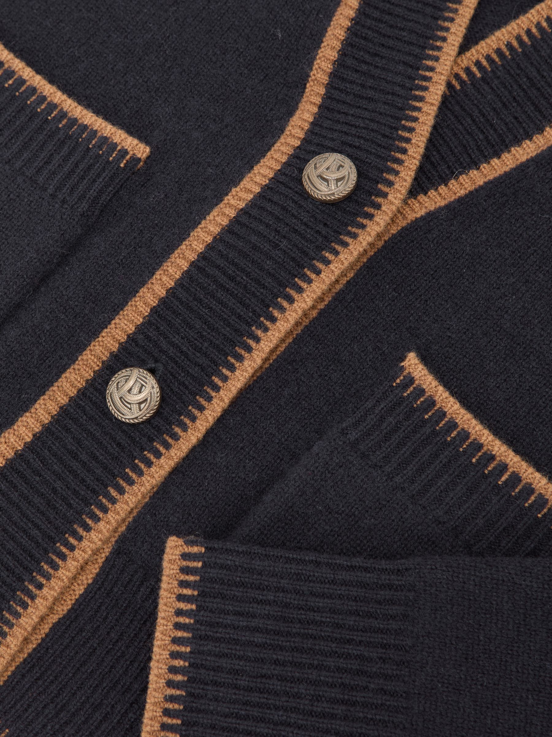 Wool-Cashmere Tipped Cardigan in Navy/Camel - image 3
