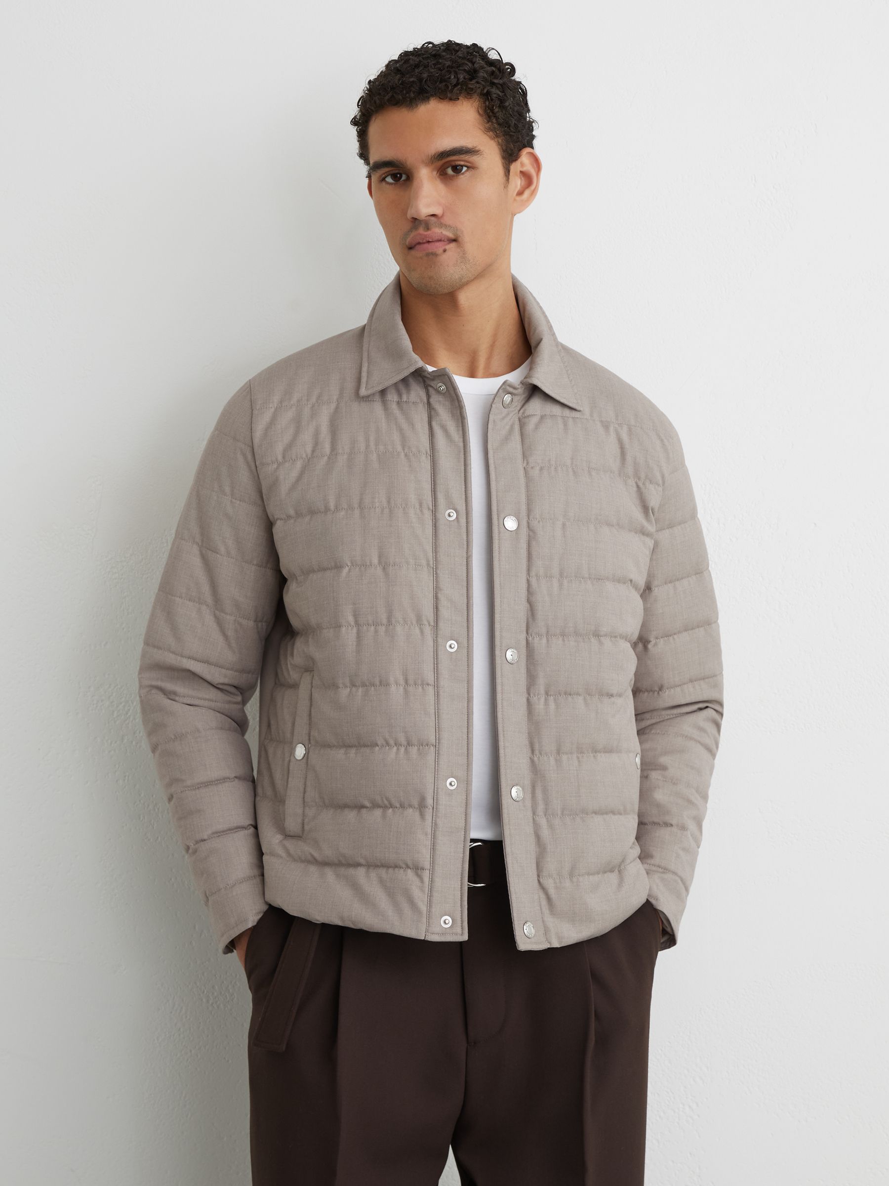 Quilted Hybrid Press-Stud Jacket in Mink Brown - Image 3 of 7