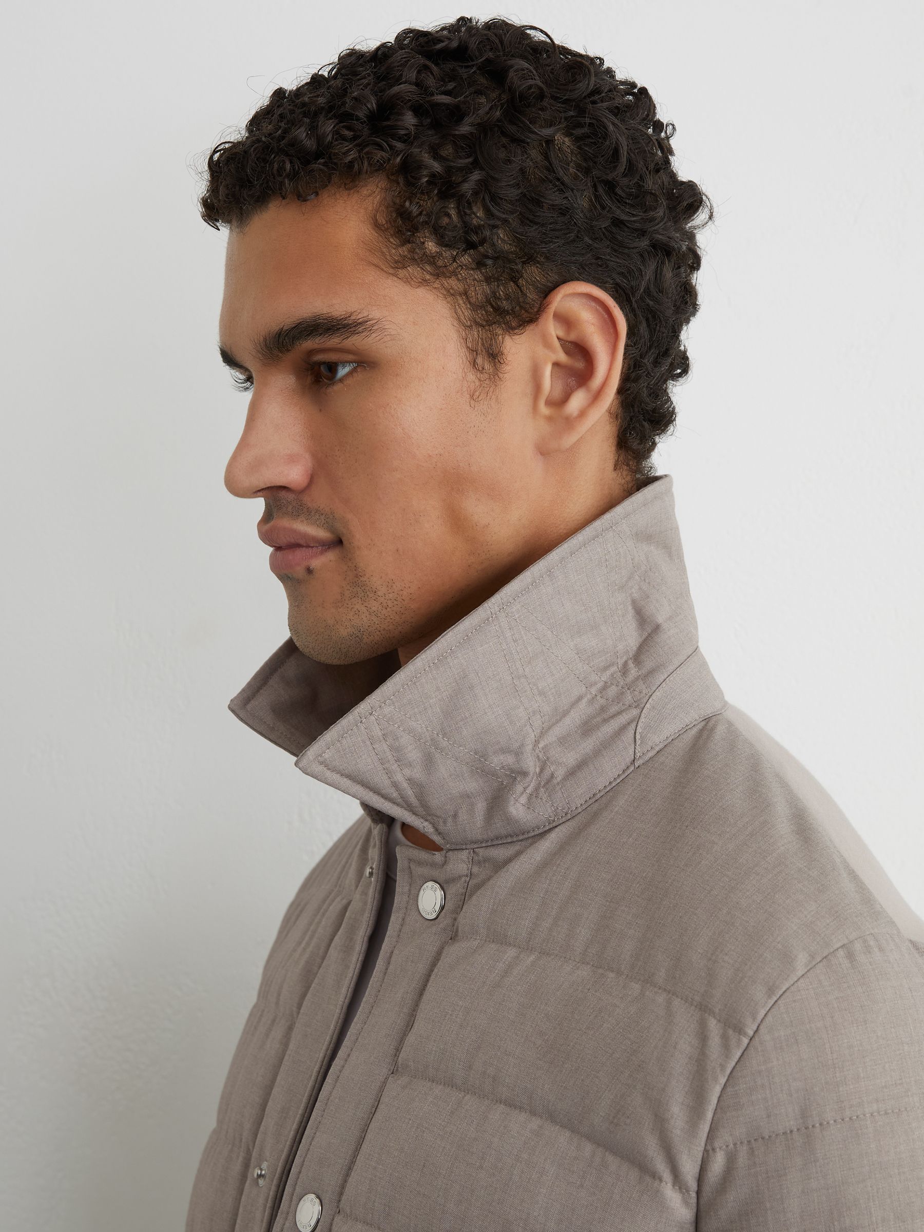 Quilted Hybrid Press-Stud Jacket in Mink Brown - Image 4 of 7
