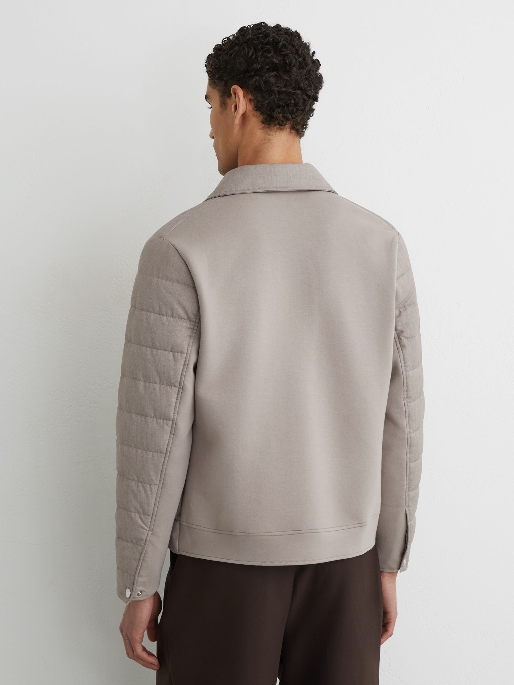 Quilted Hybrid Press-Stud Jacket in Mink Brown - Image 5 of 7