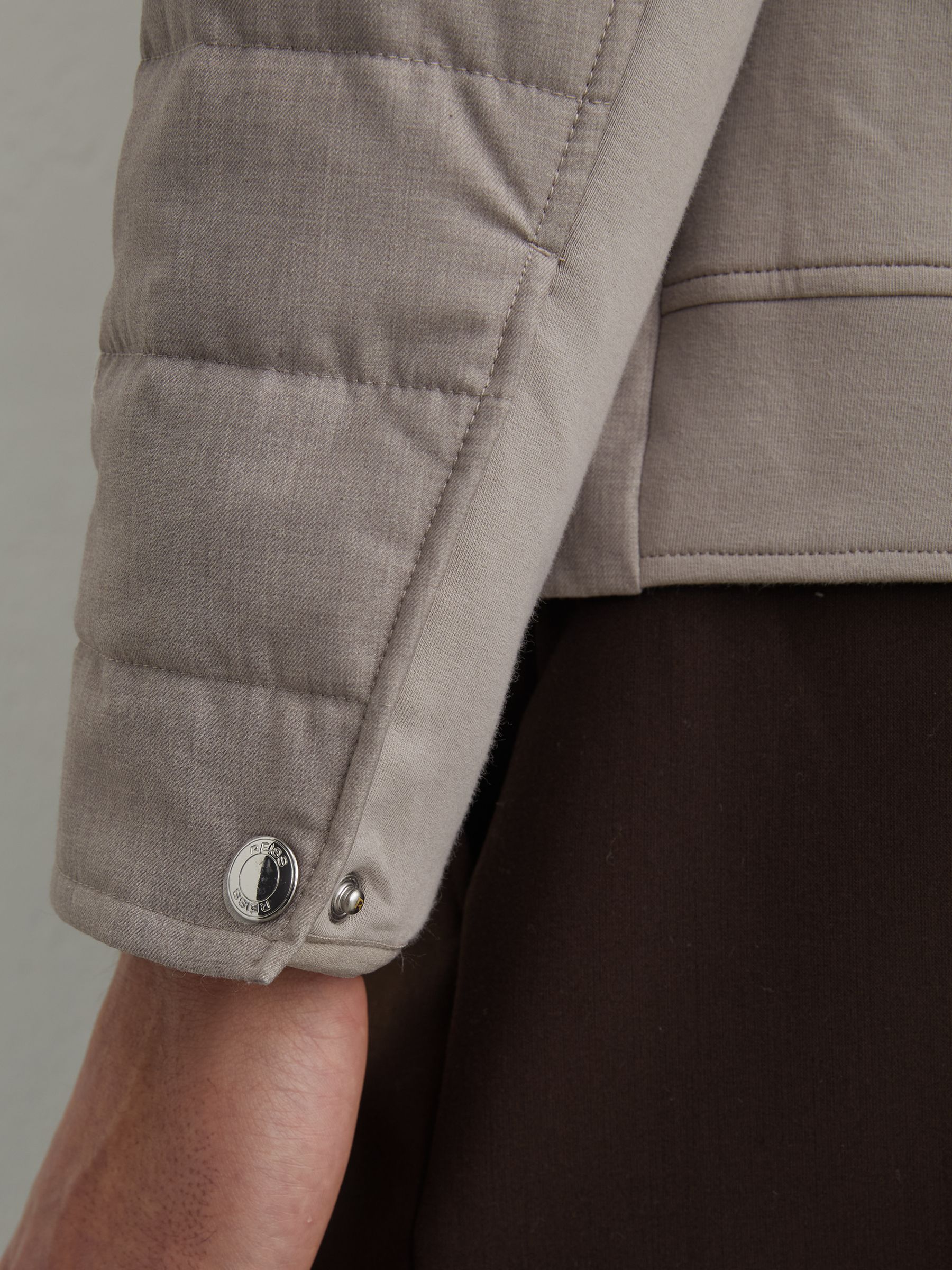 Quilted Hybrid Press-Stud Jacket in Mink Brown - Image 6 of 7