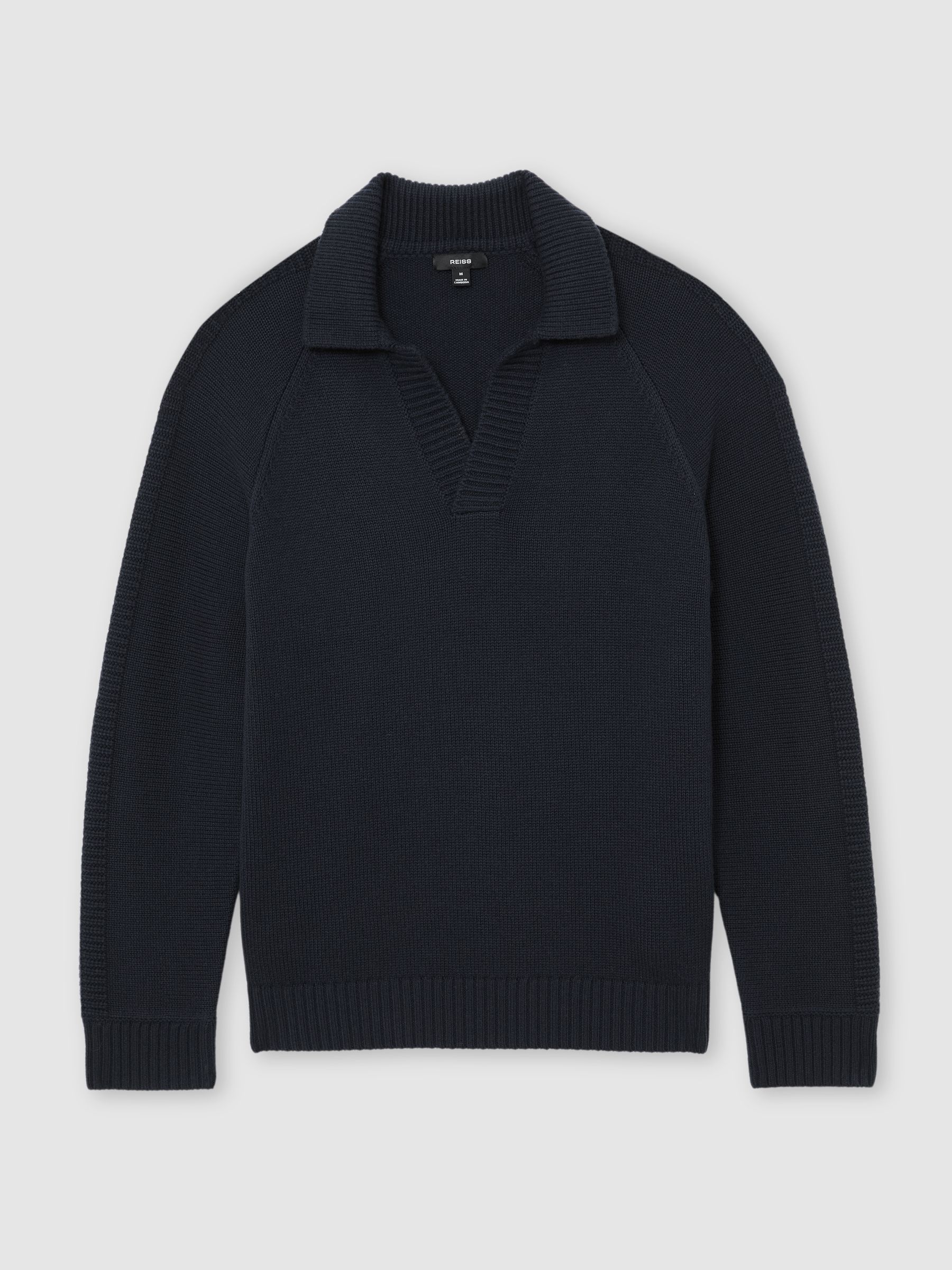 Wool-Blend Open-Collar Jumper in Navy - Image 2 of 5
