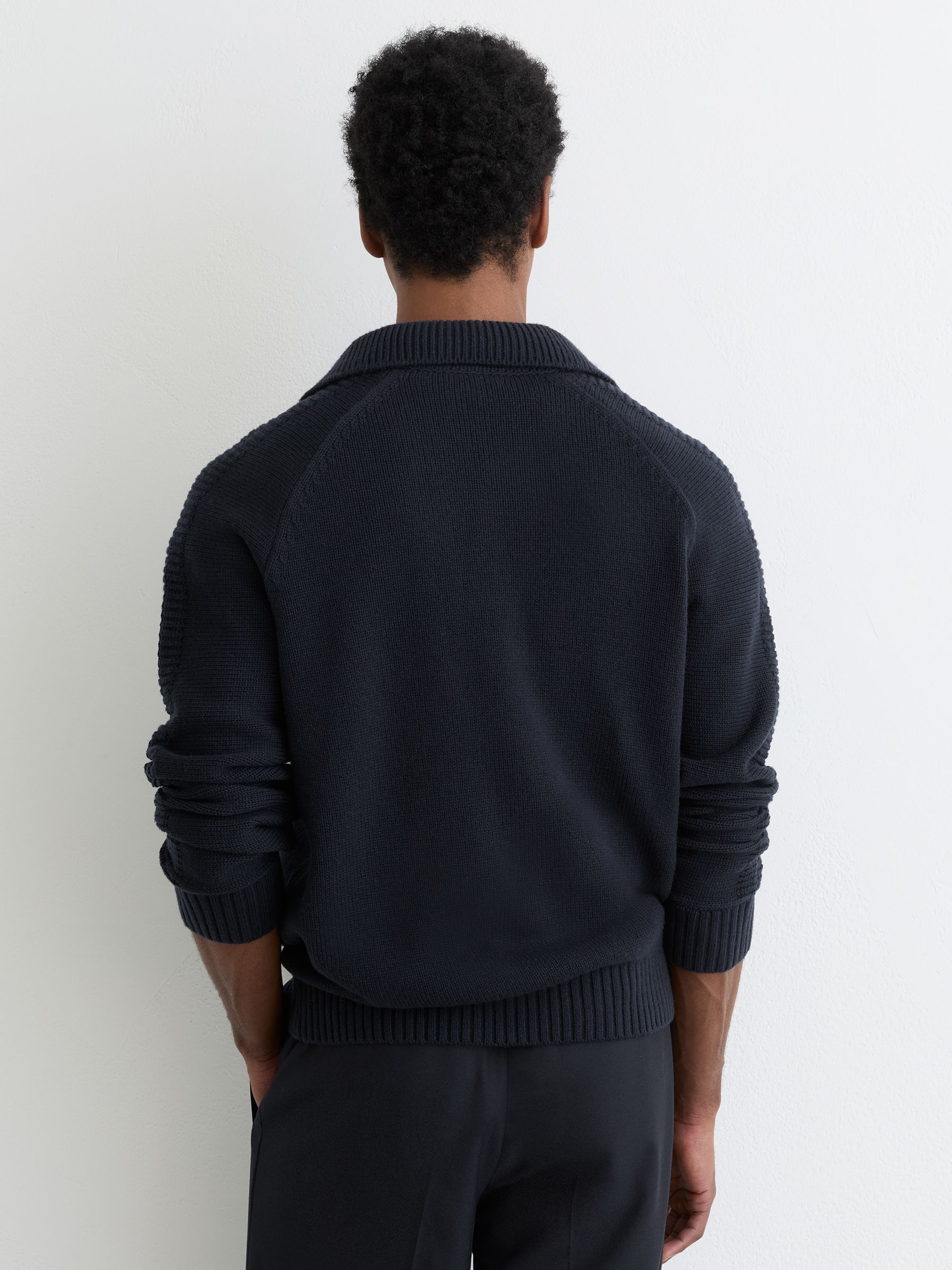 Wool-Blend Open-Collar Jumper in Navy - Image 4 of 5