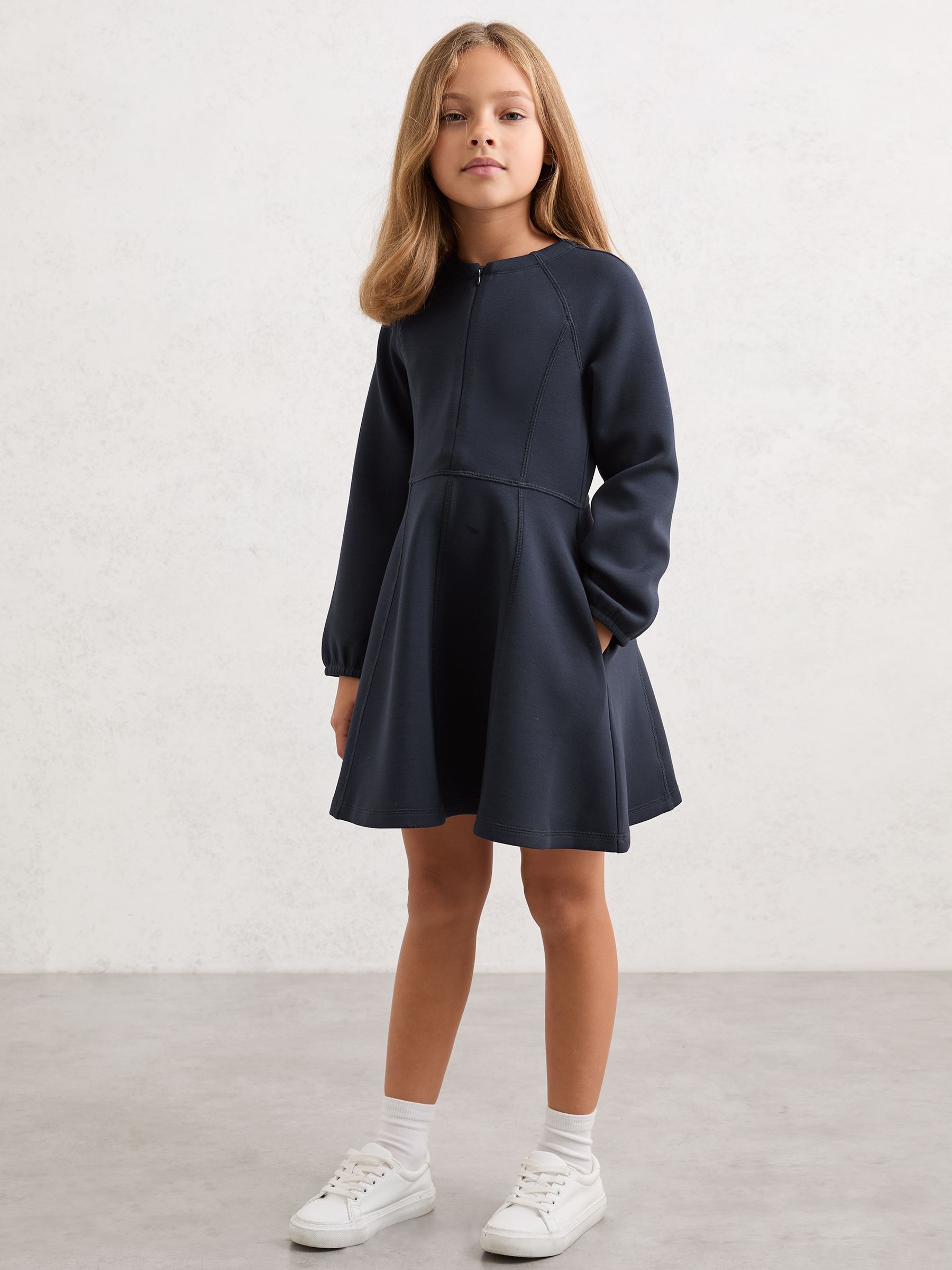 13-14 yrs Premium Interlock-Jersey Panelled Dress in Navy - Image 2 of 4