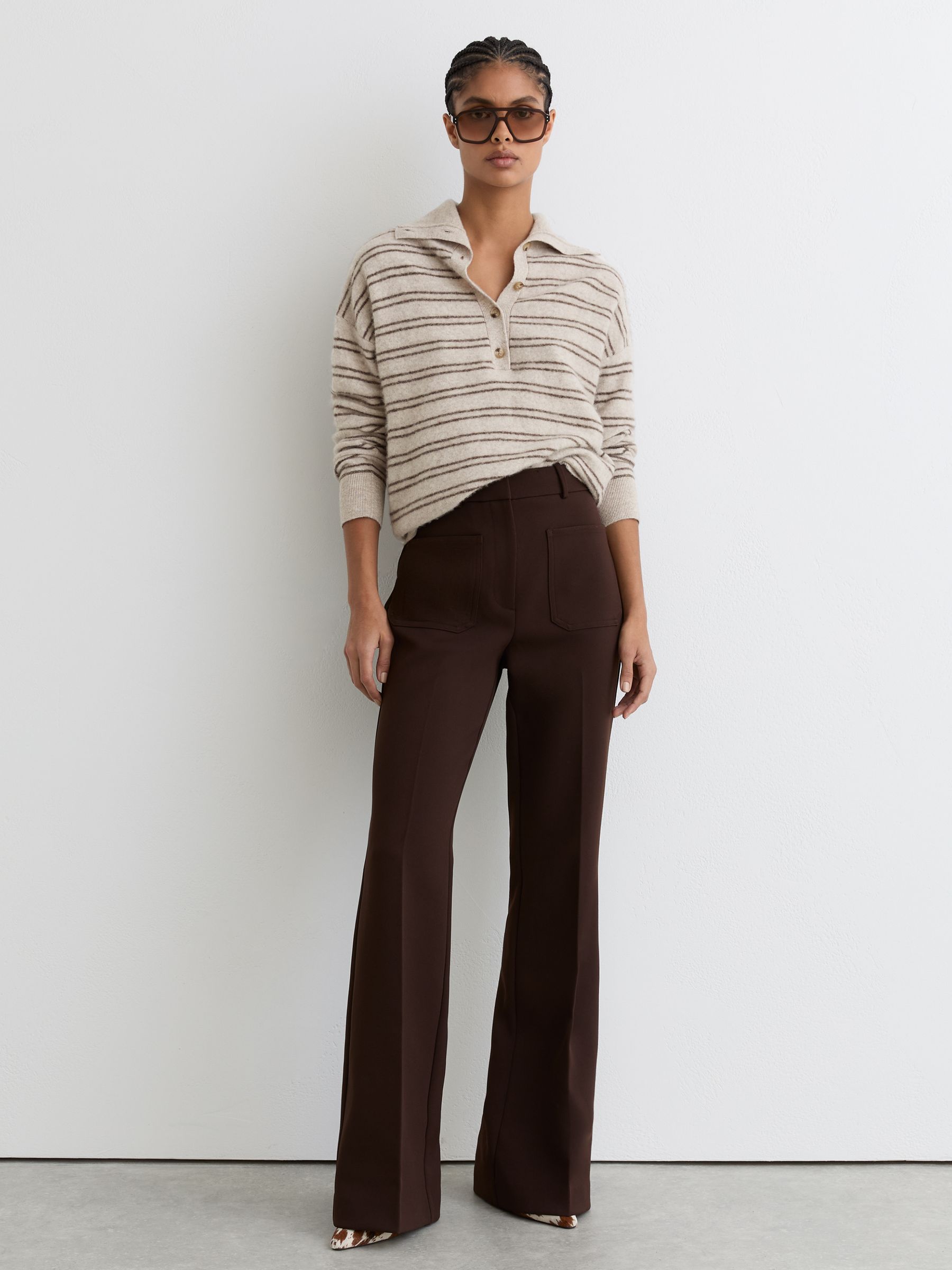 Wool-Cashmere Stripe Buttoned Jumper in Neutral/Brown - Image 3 of 6