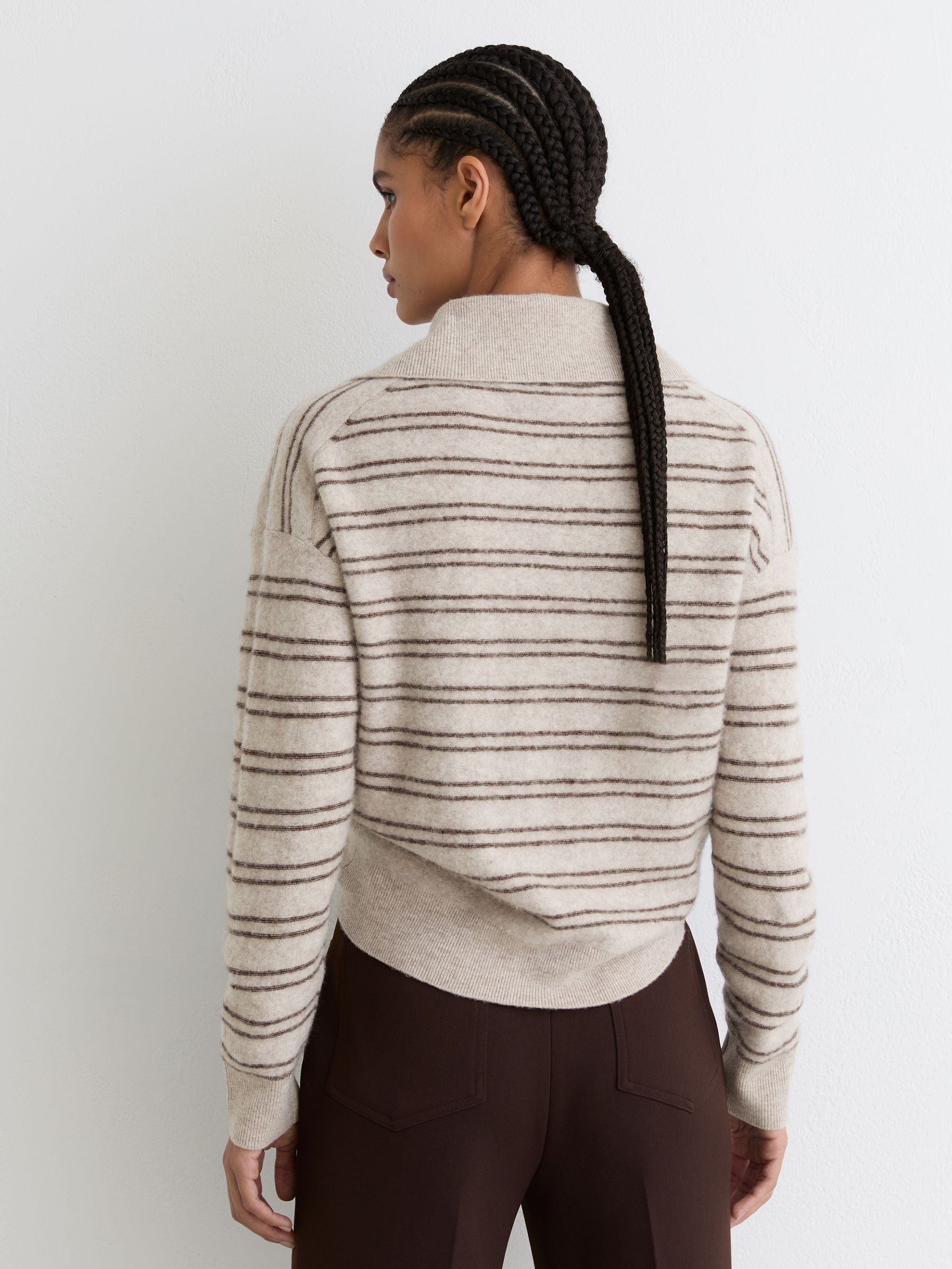 Wool-Cashmere Stripe Buttoned Jumper in Neutral/Brown - Image 5 of 6