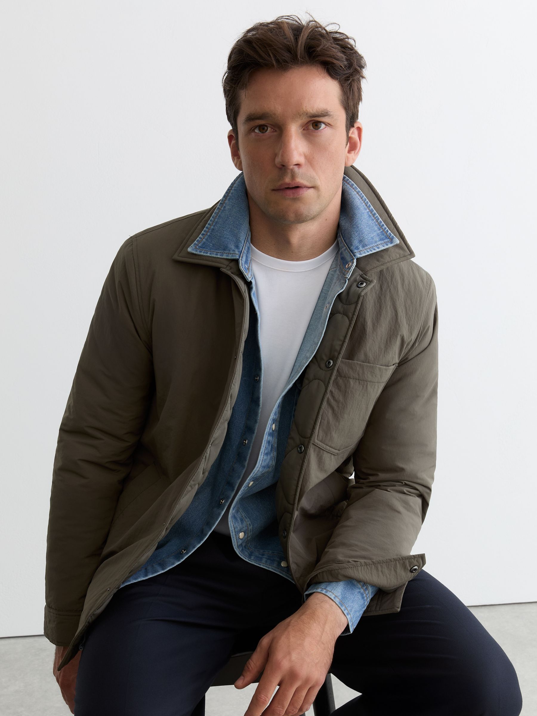 Quilted Press-Stud Overshirt in Dark Green - image 2