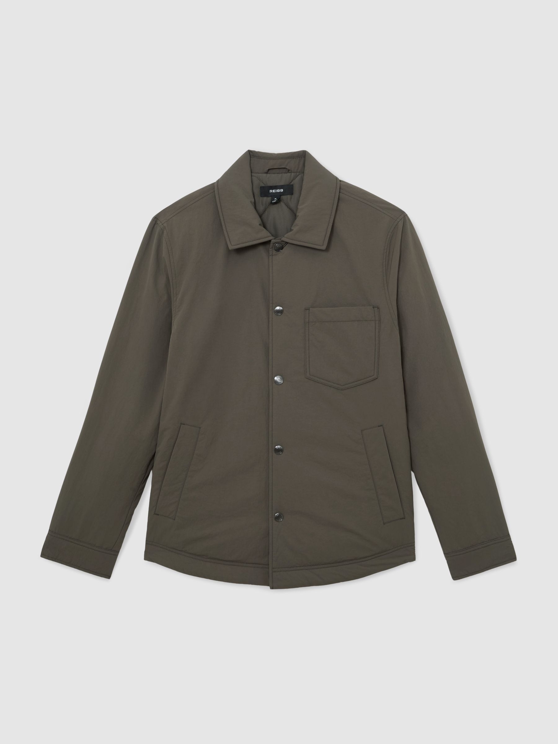 Quilted Press-Stud Overshirt in Dark Green - image 1