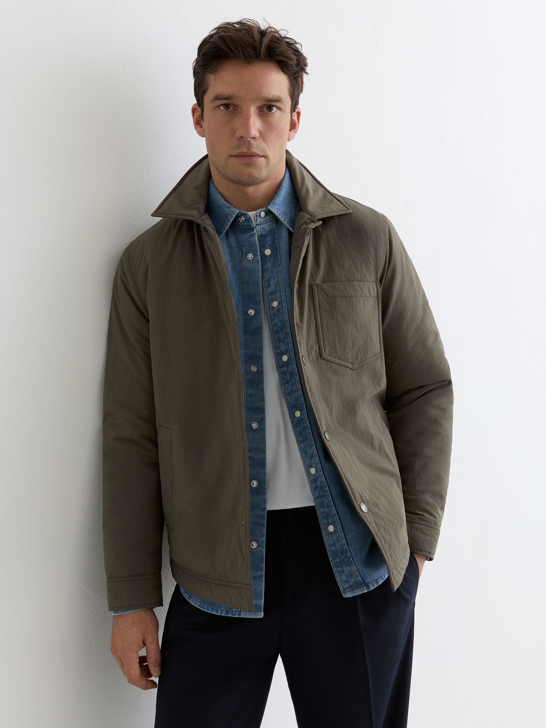 Quilted Press-Stud Overshirt in Dark Green - image 5