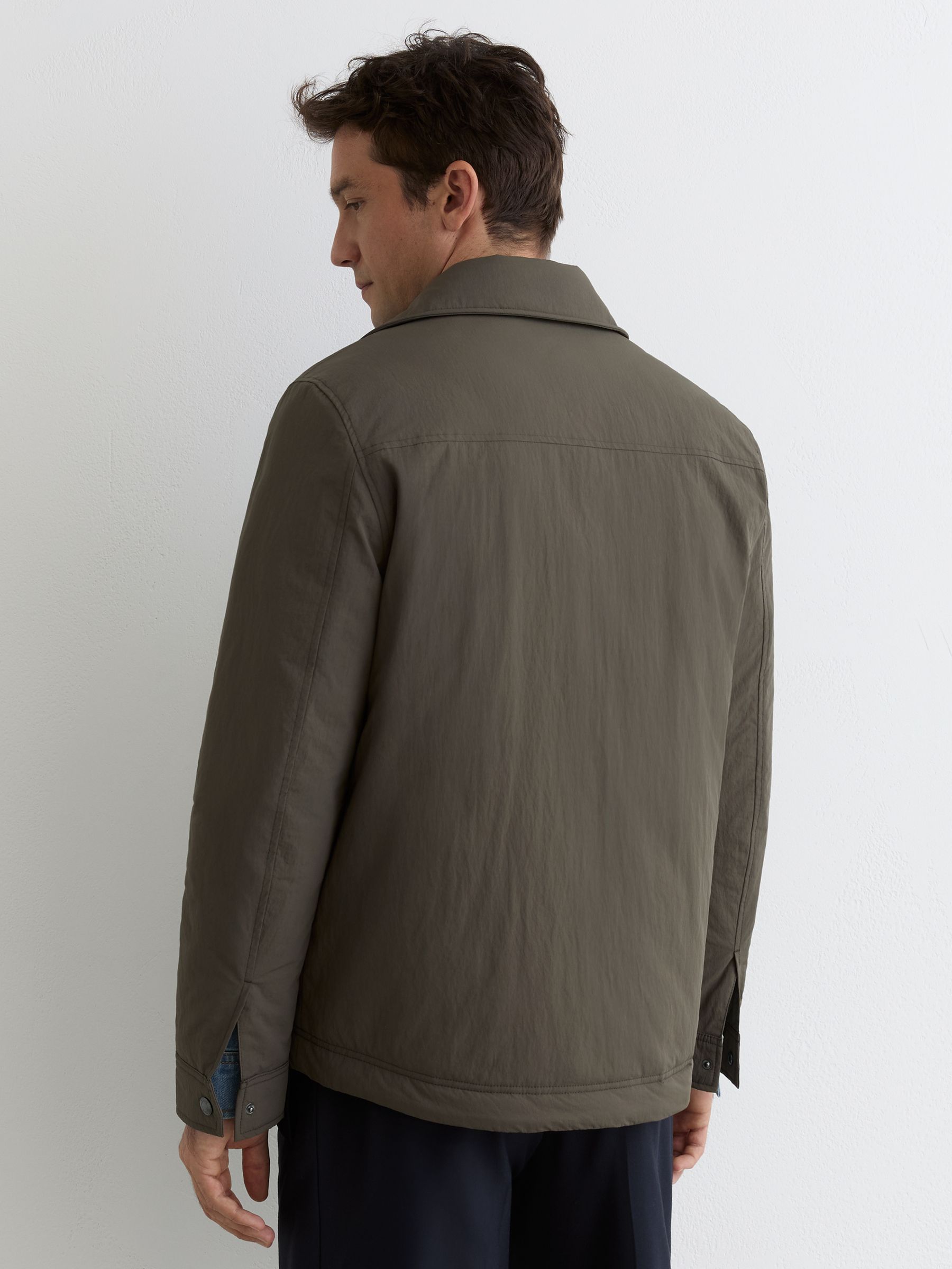 Quilted Press-Stud Overshirt in Dark Green - image 4