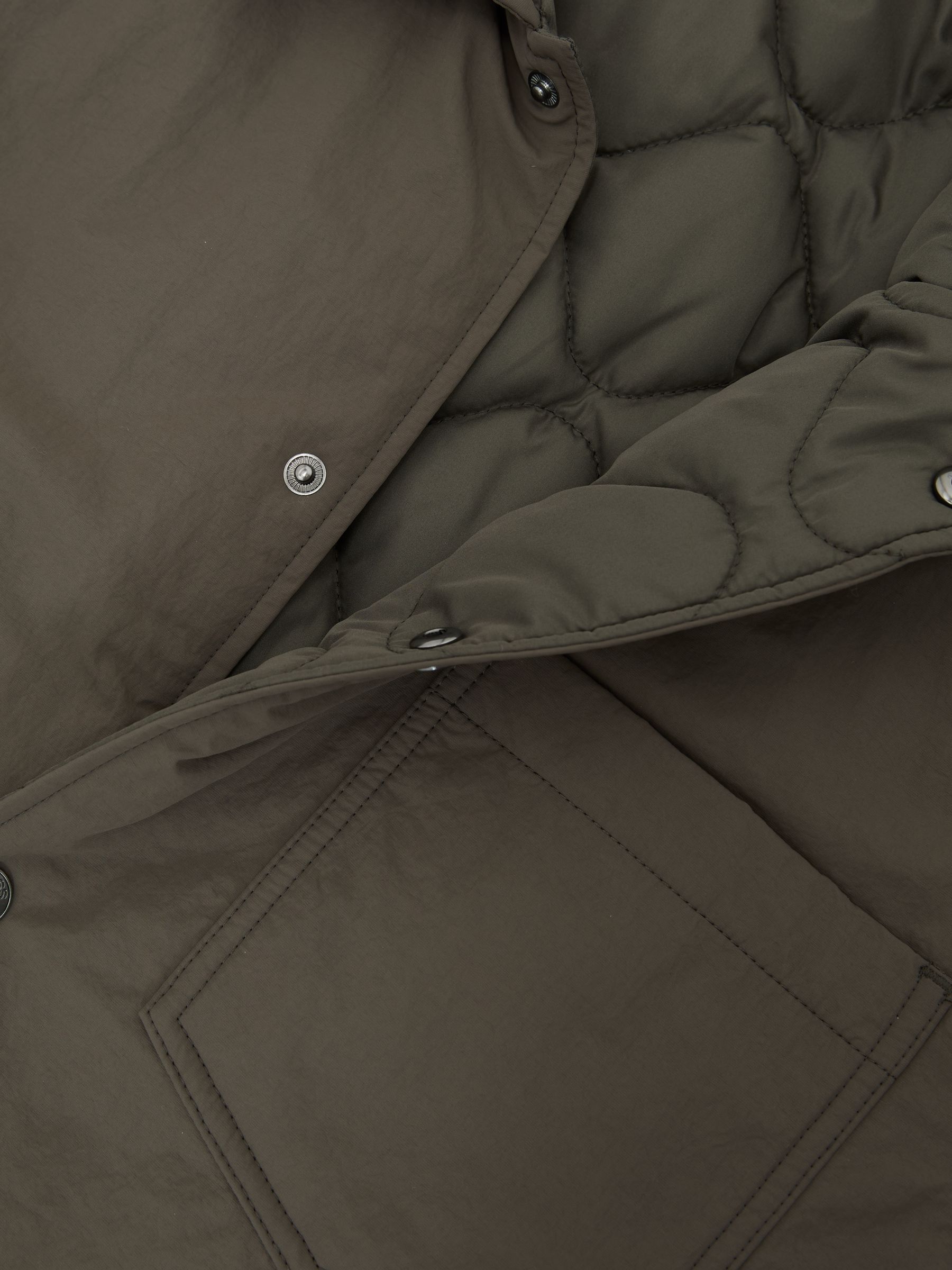 Quilted Press-Stud Overshirt in Dark Green - image 3