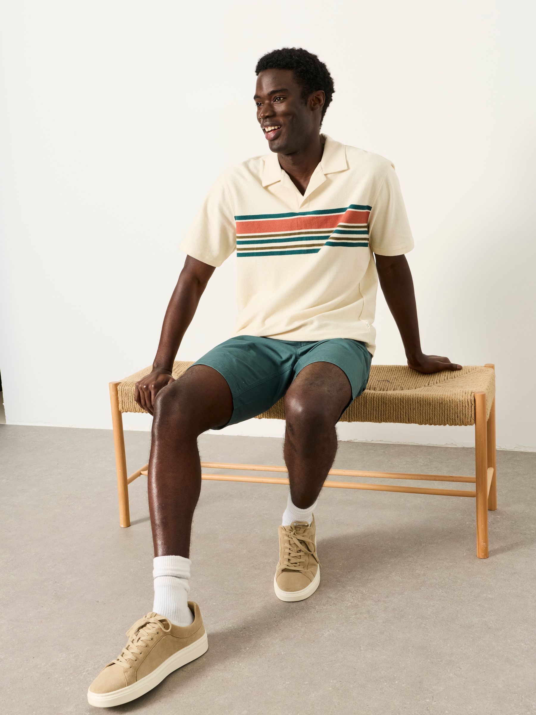 Sutton Oatmeal Textured Chest Stripe Polo - Image 1 of 6