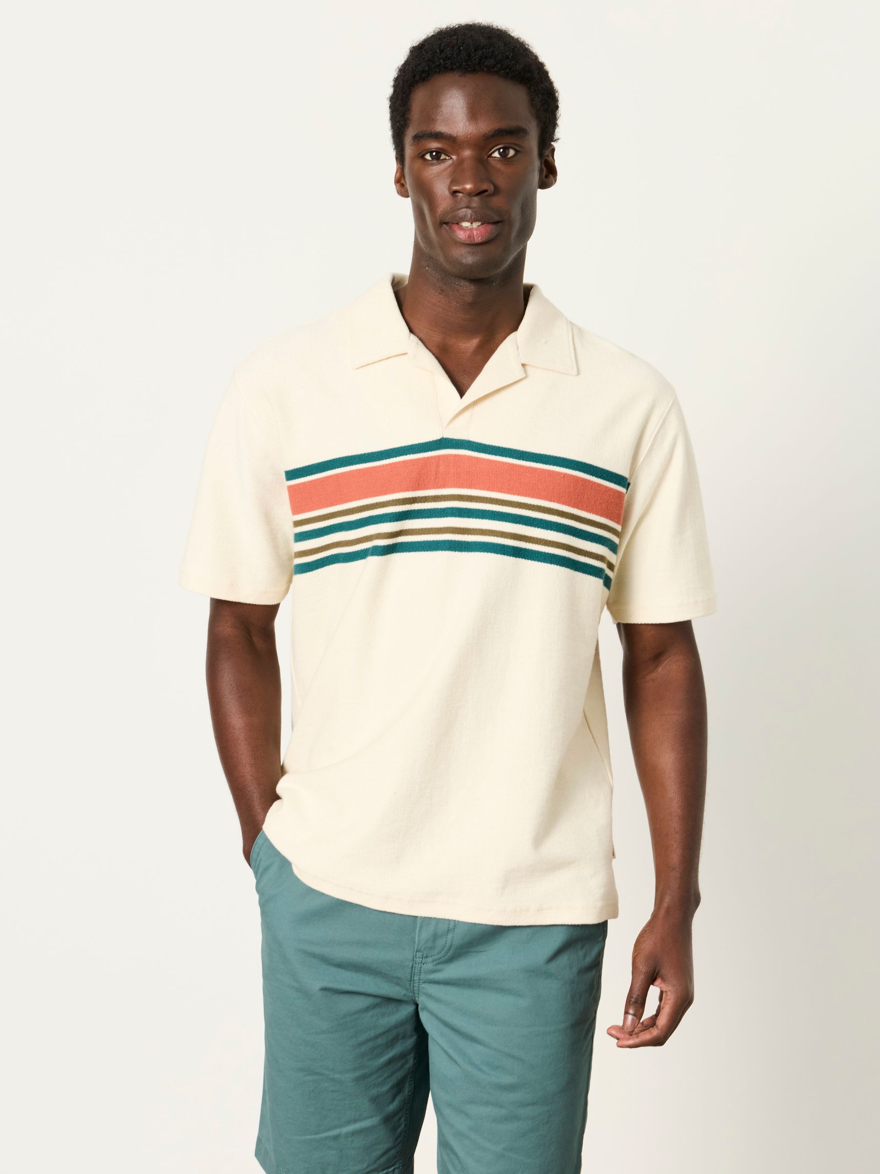Sutton Oatmeal Textured Chest Stripe Polo - Image 3 of 6