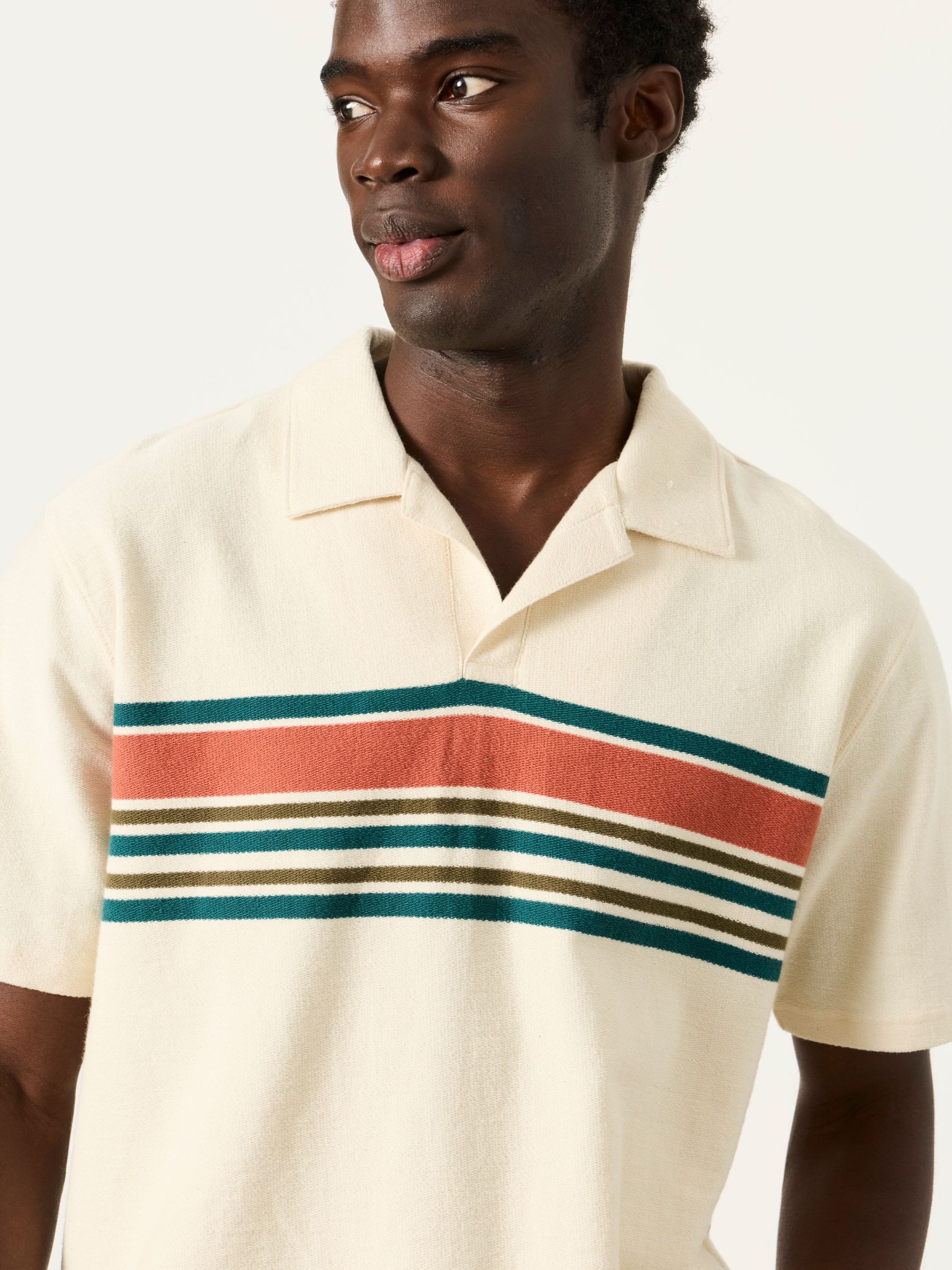 Sutton Oatmeal Textured Chest Stripe Polo - Image 4 of 6