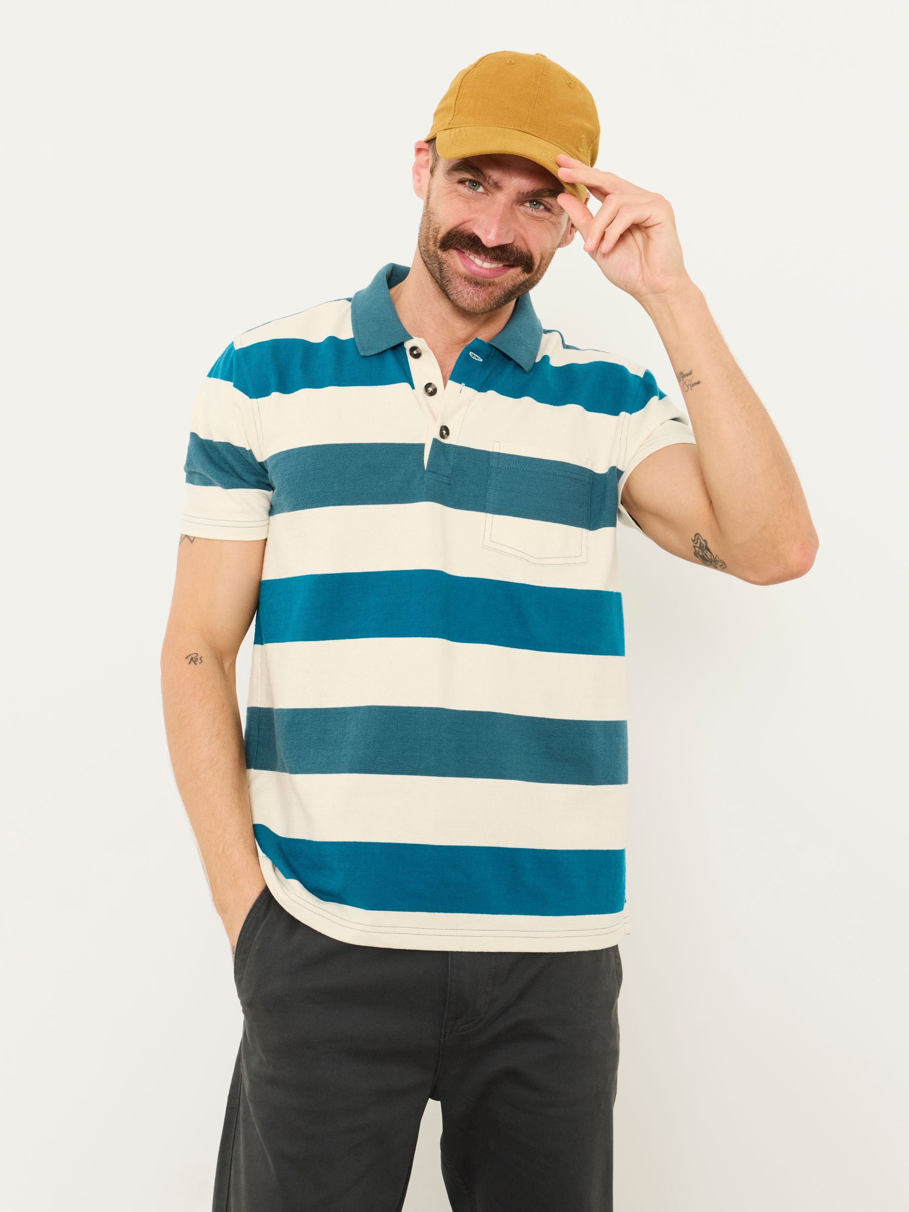 Oatmeal Block Stripe Polo Shirt - Image 1 of 4 Oatmeal Block Stripe Polo Shirt - Image 1 of 4