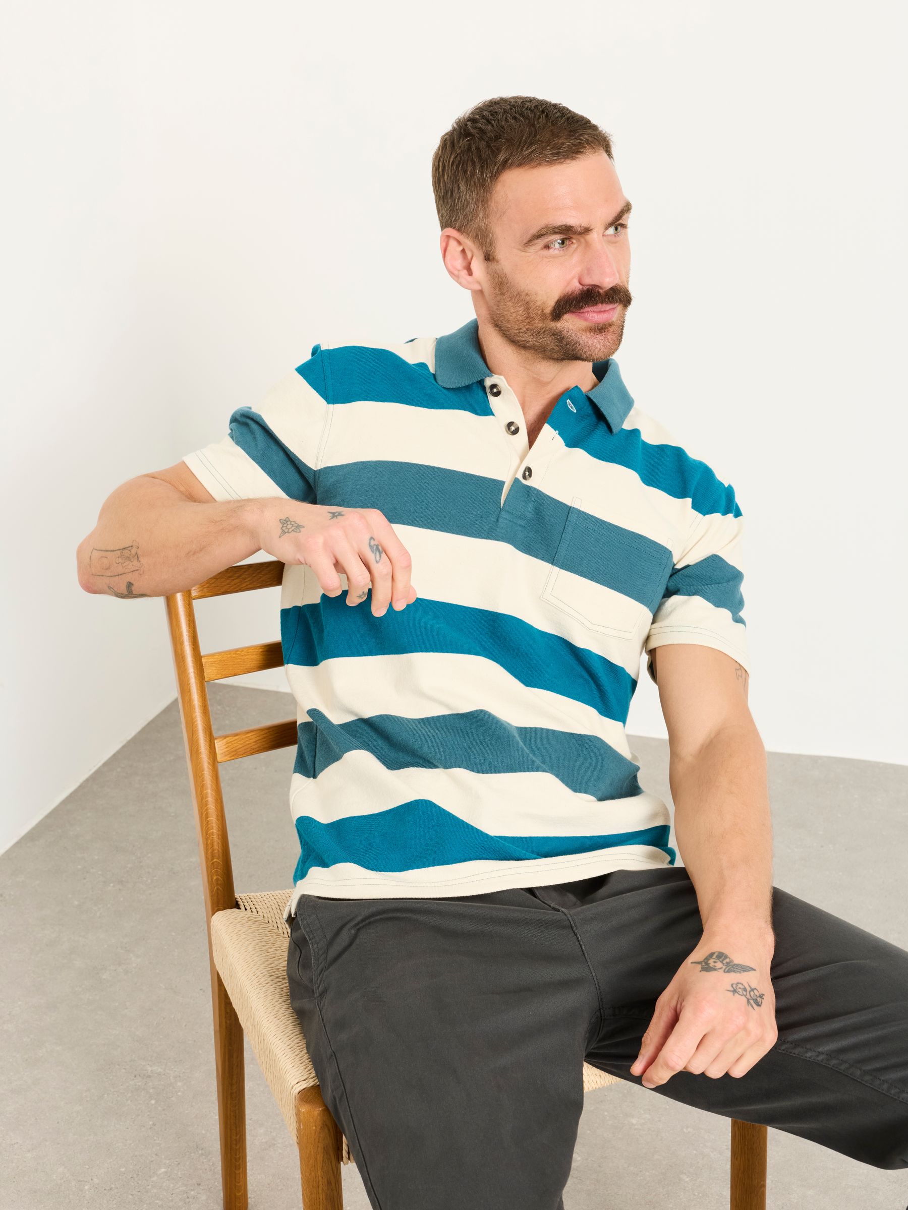 Oatmeal Block Stripe Polo Shirt - Image 3 of 4