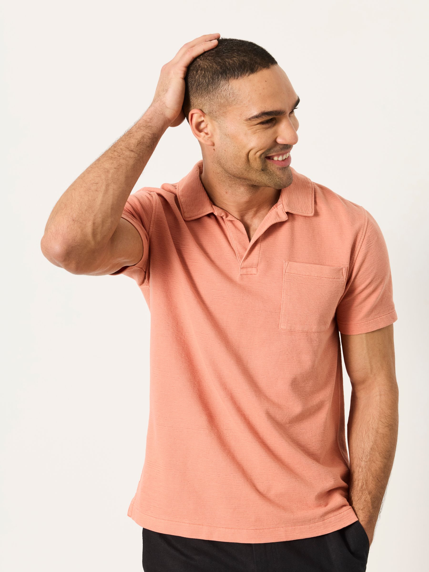 Albury Coral Pink Textured Polo Shirts - Image 1 of 5