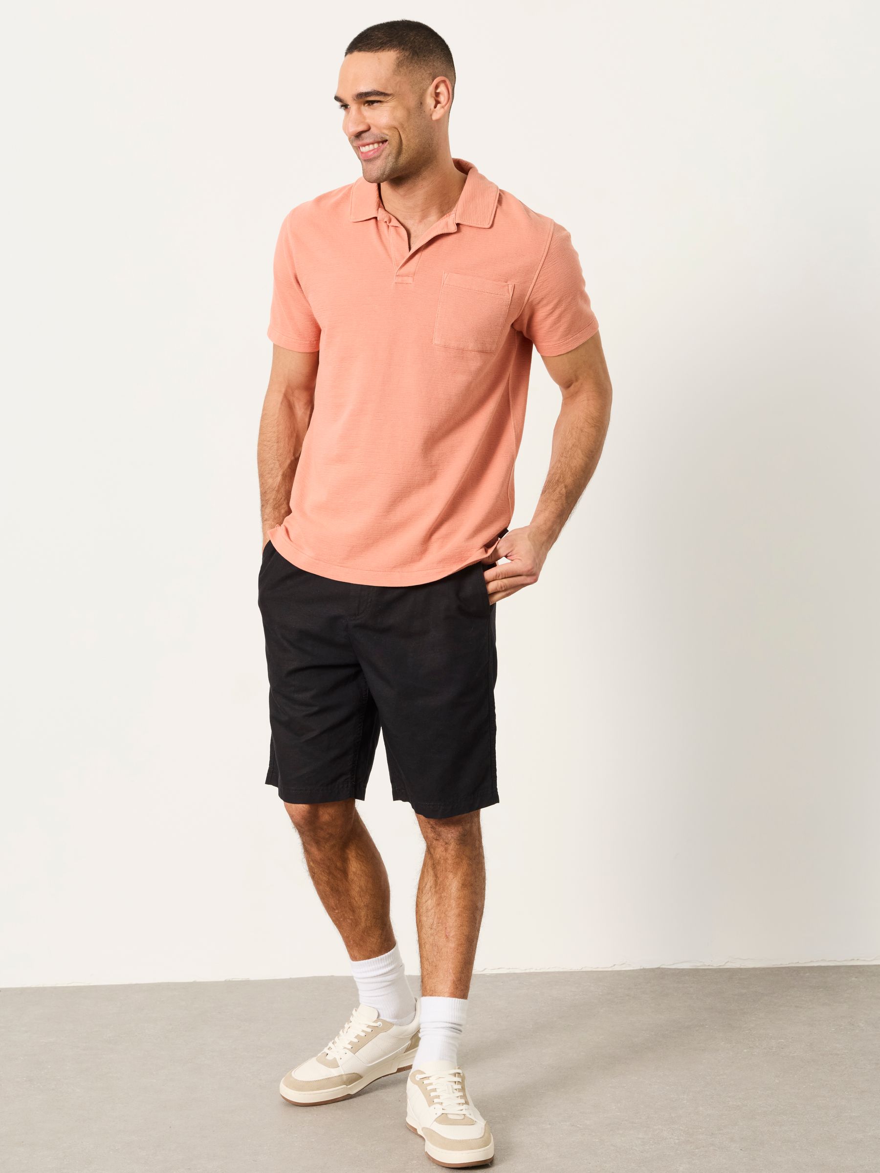 Albury Coral Pink Textured Polo Shirts - Image 3 of 5