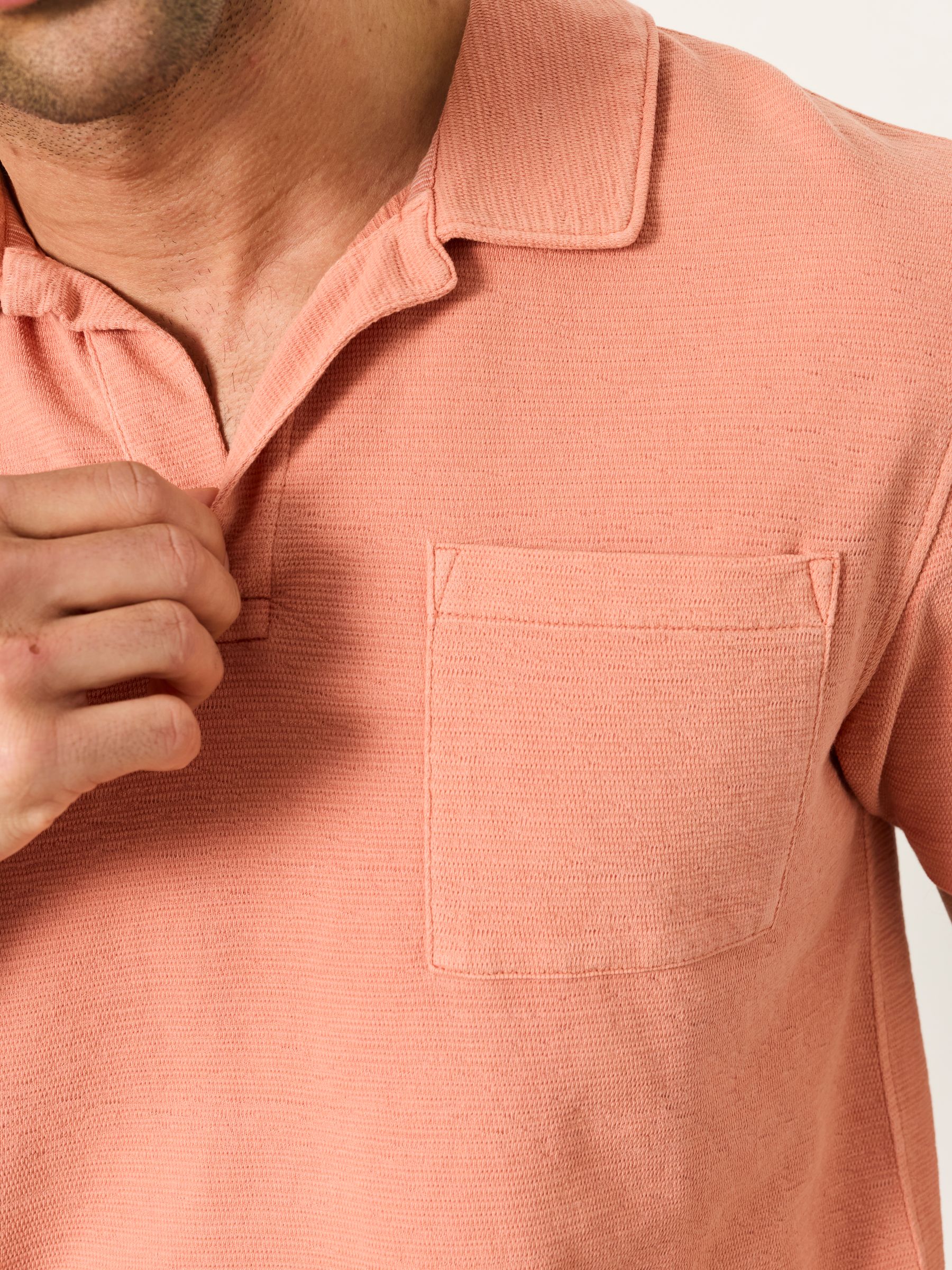 Albury Coral Pink Textured Polo Shirts - Image 4 of 5