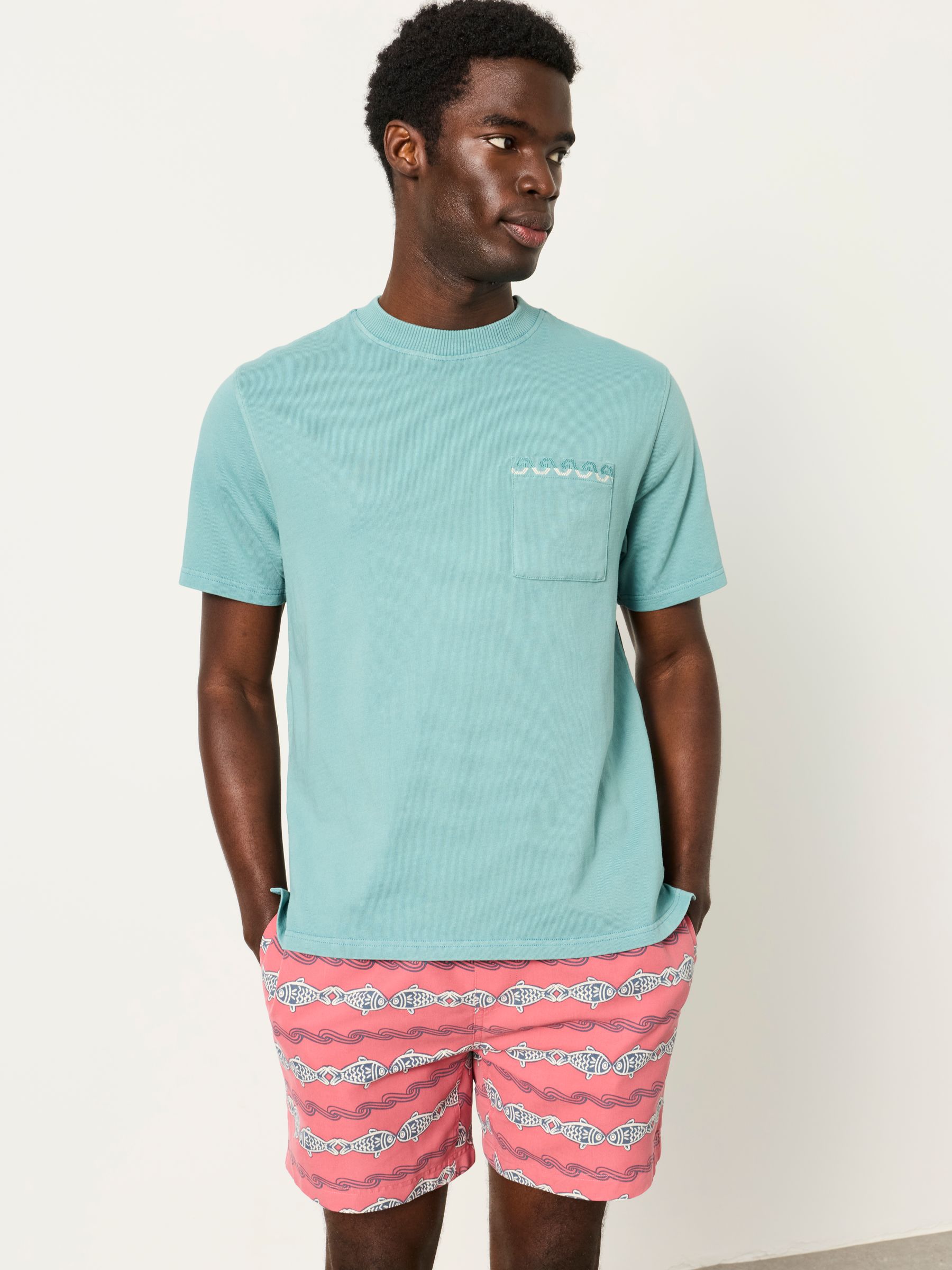 Easton Teal Blue Embroidered Pocket Tshirt - Image 1 of 6