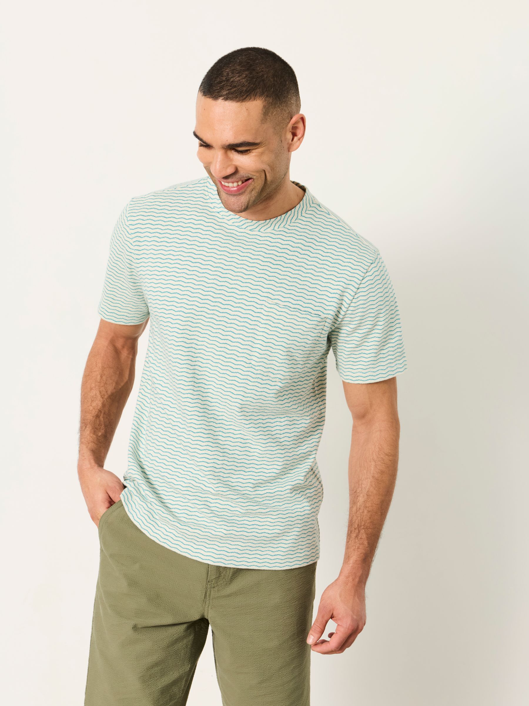 Natural Short Sleeve Jacquard Stripe Tshirt - Image 1 of 5