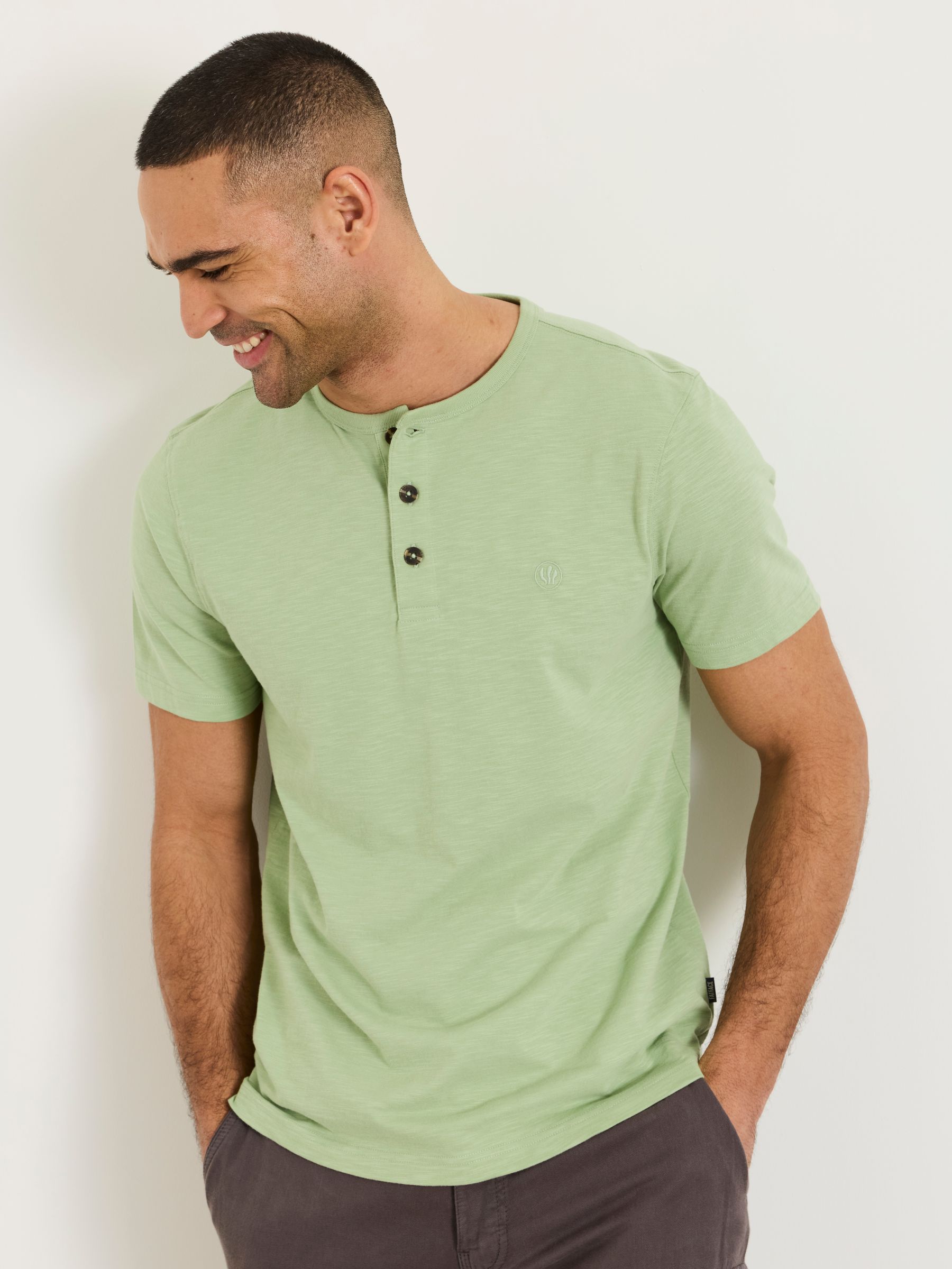 【MONOF】KEY NECK CUT TOPS Mint Green Short Sleeve Woodside Henley | FatFace USA
