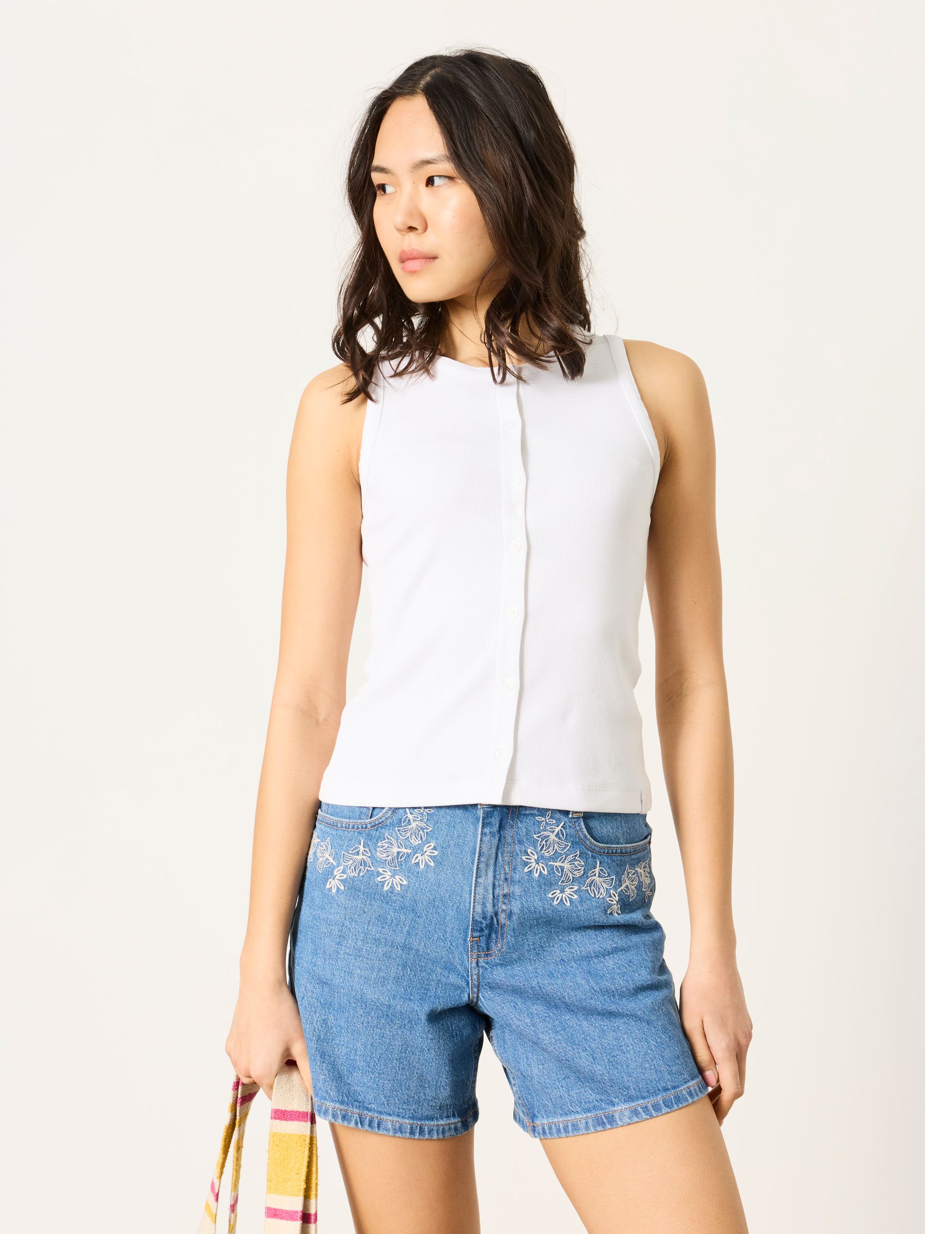 Rosa White Button Ribbed Vest - Image 1 of 7