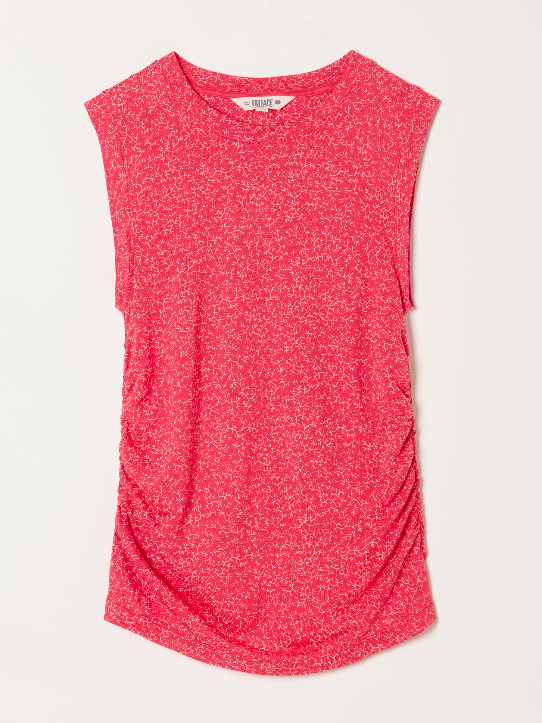 Ruby Red Coral Texture Ruched Sleeveless Tank - Image 6 of 6