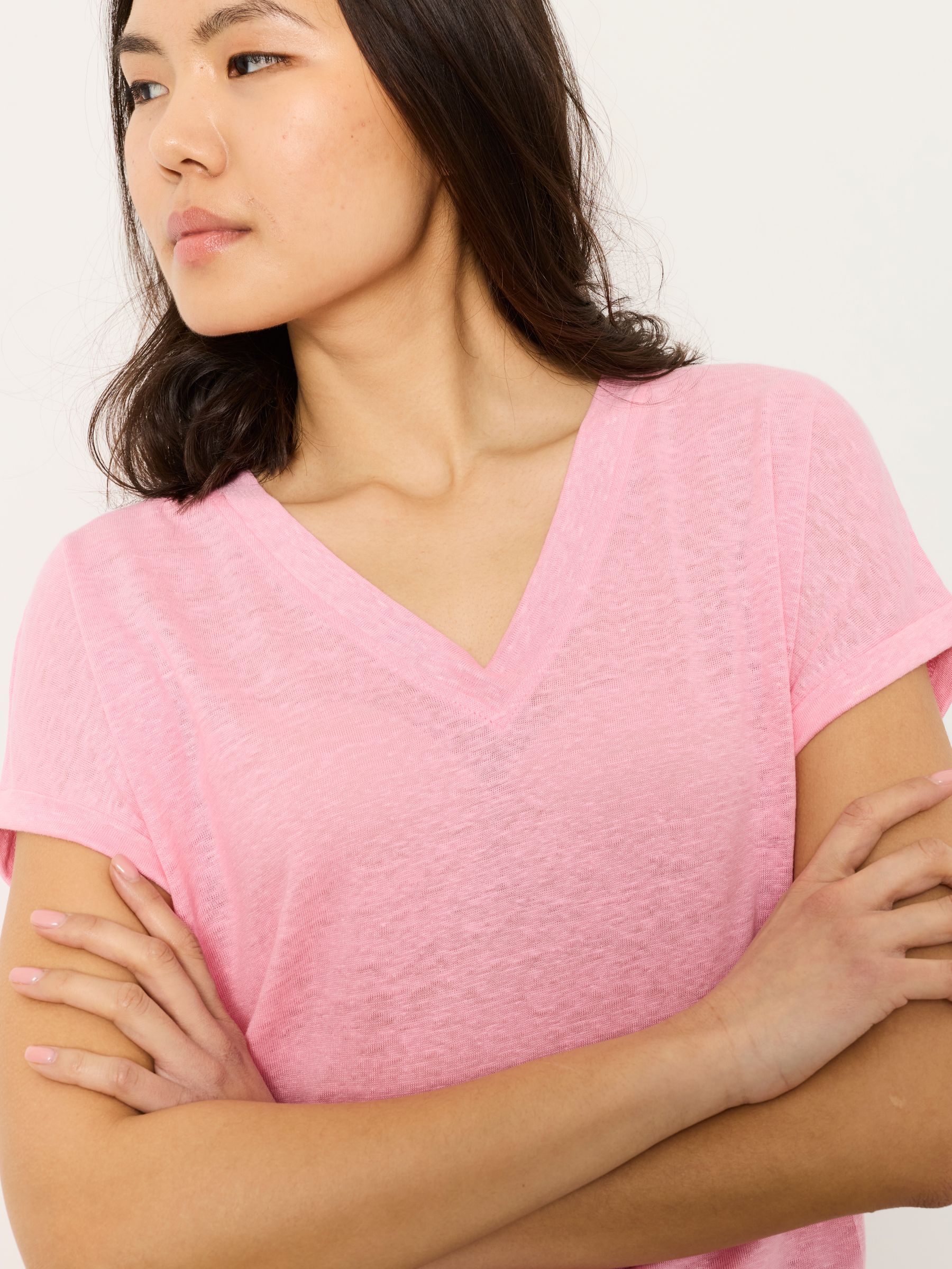 Lauren Pink Linen V Neck T Shirt - Image 3 of 5