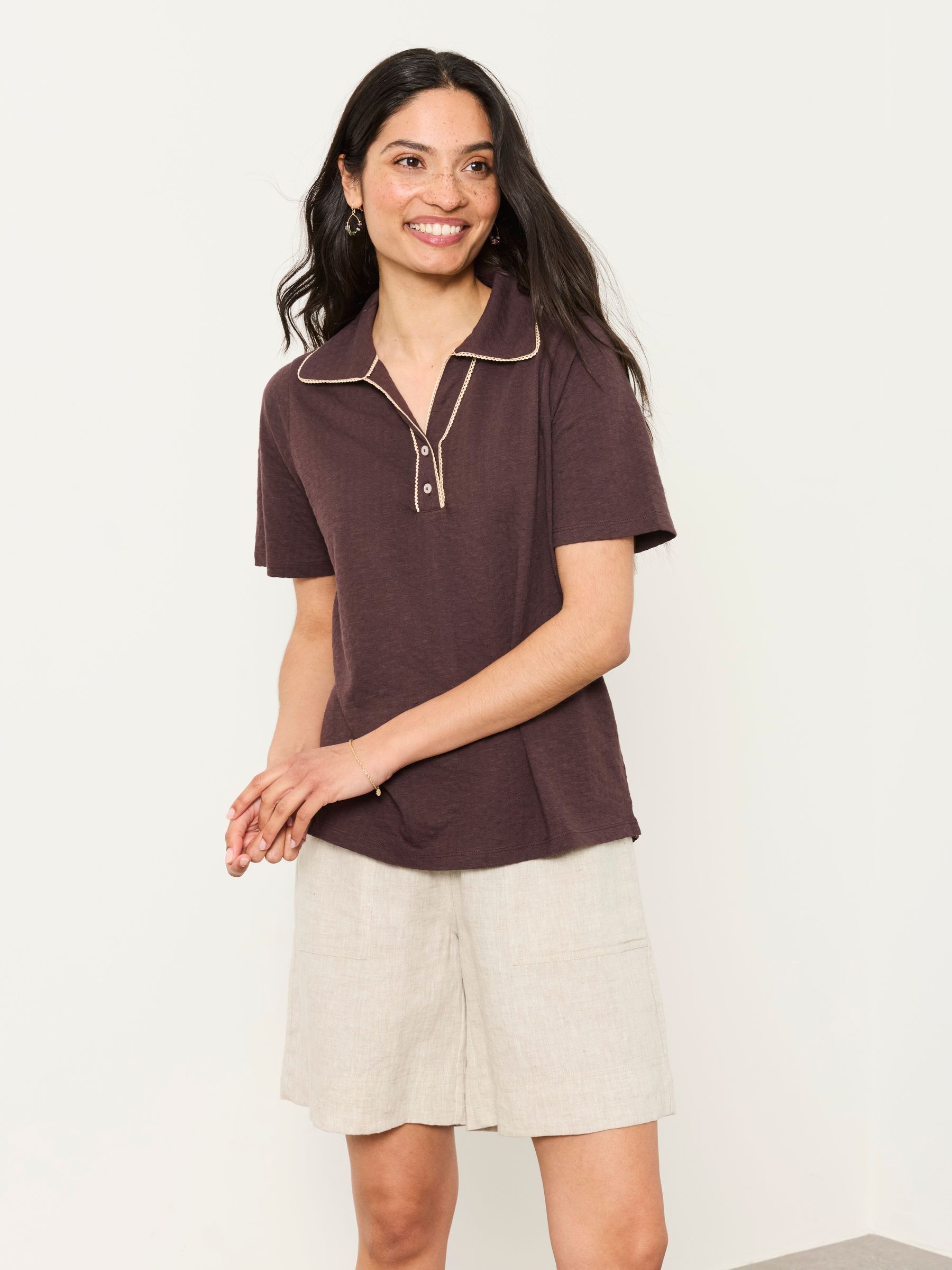 Short Sleeve Jersey Shirt in Chocolate Brown - Image 1 of 5