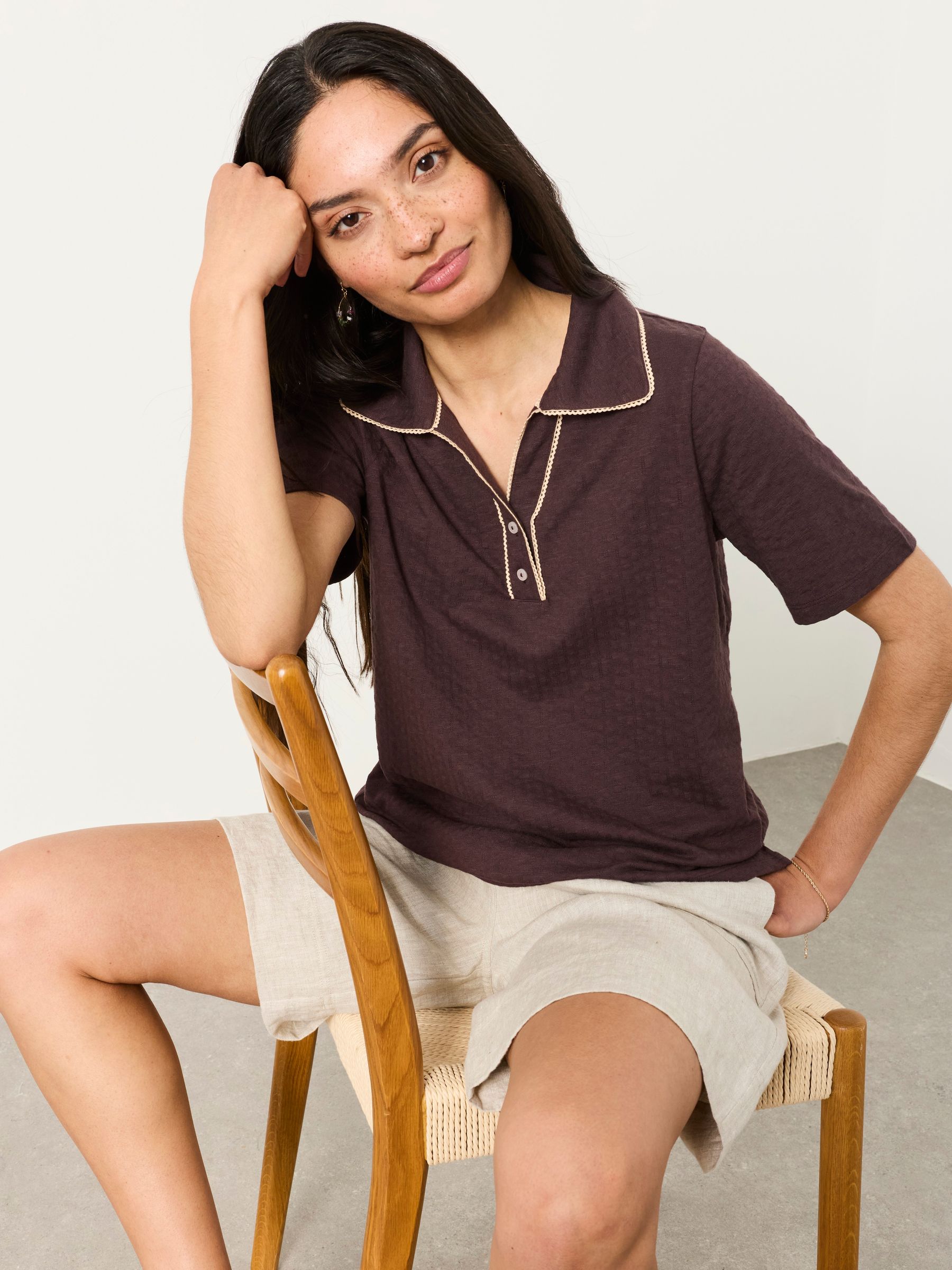 Short Sleeve Jersey Shirt in Chocolate Brown - Image 4 of 5