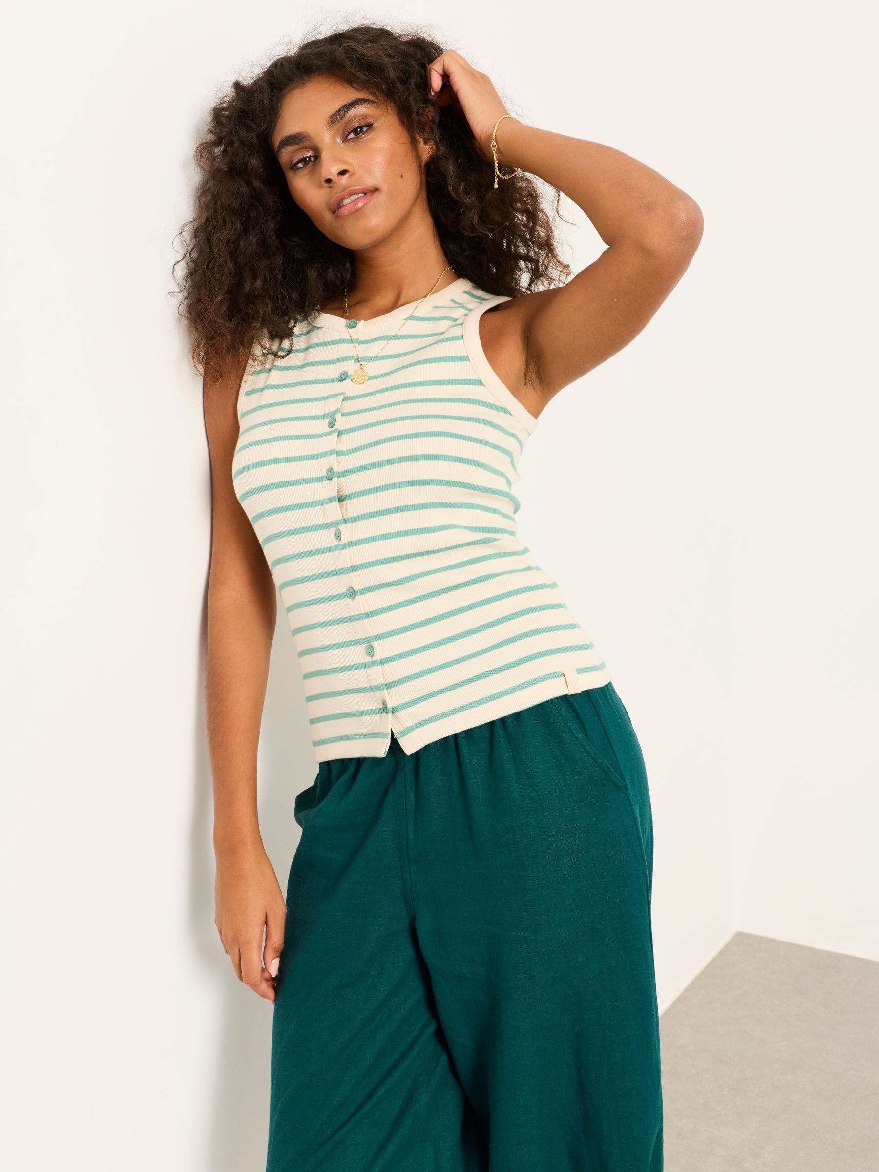 Rosa Green/Ecru Stripe Button Ribbed Vest - Image 1 of 6