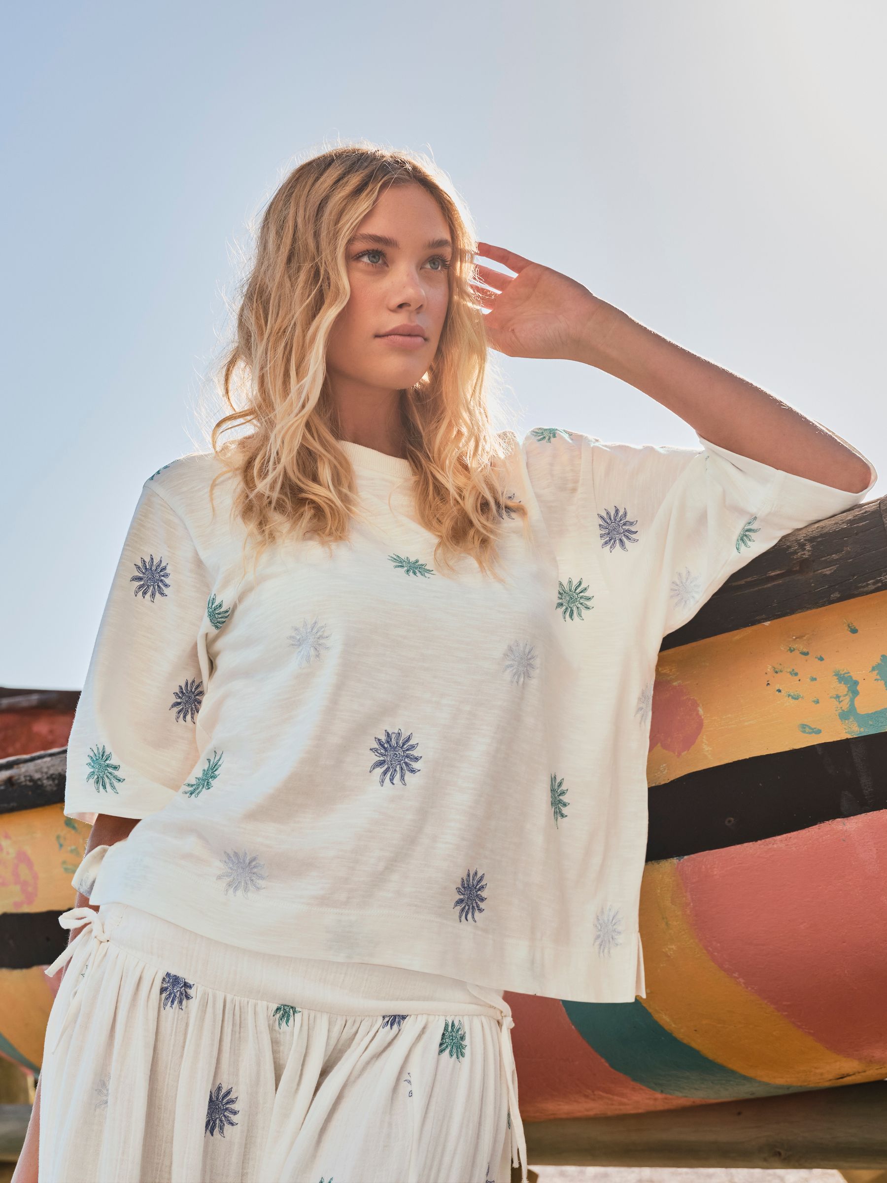 Kate Ivory Sun Embroidered T Shirt - Image 1 of 7