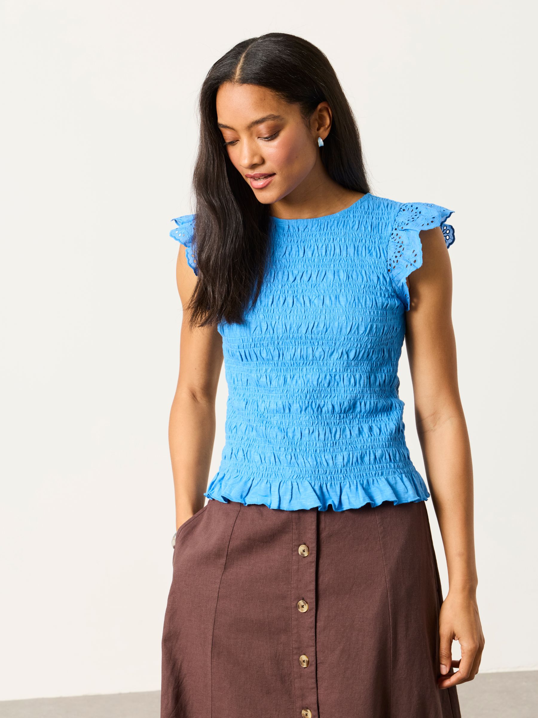 Betty Blue Shirred Top - Image 1 of 6