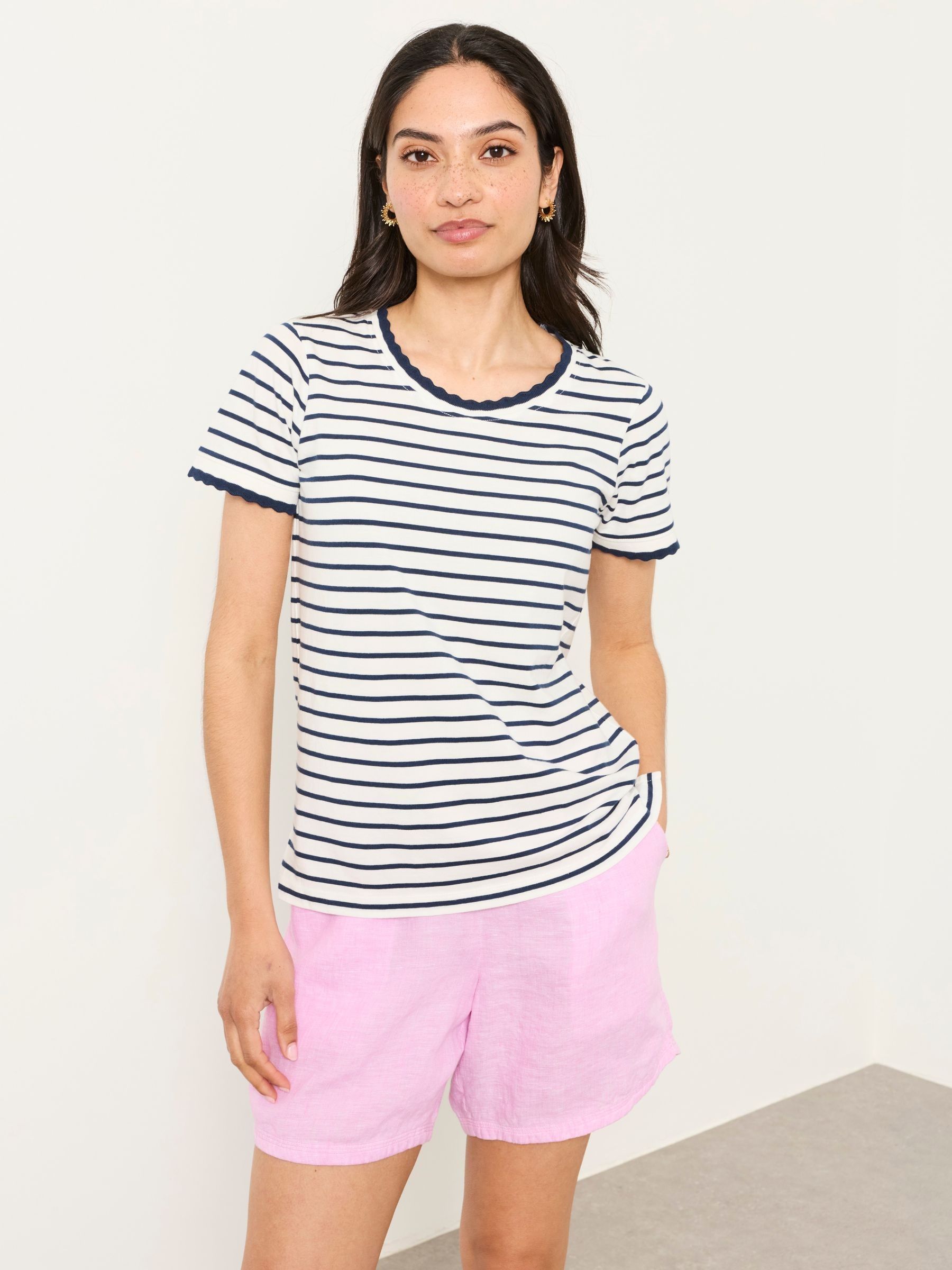 Natalie Ivory Scalloped Edge T-Shirt - Image 1 of 6