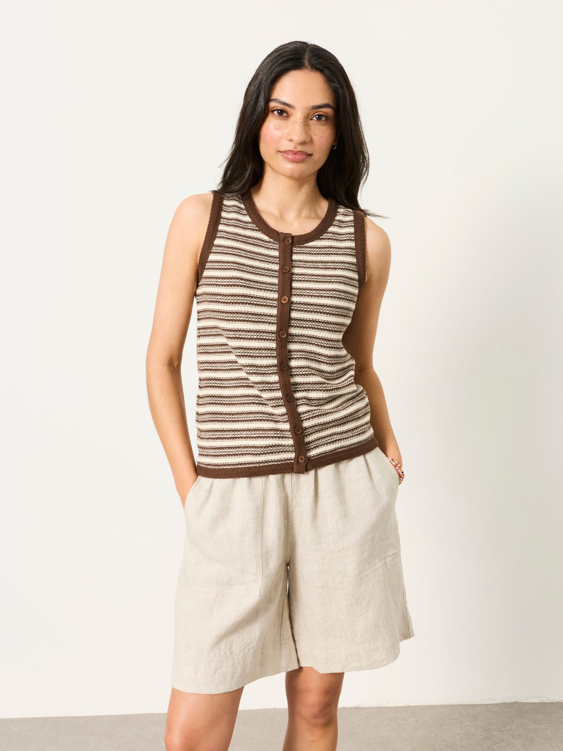 Rosa Chocolate Brown Textured Stripe Waistcoat - Image 1 of 6