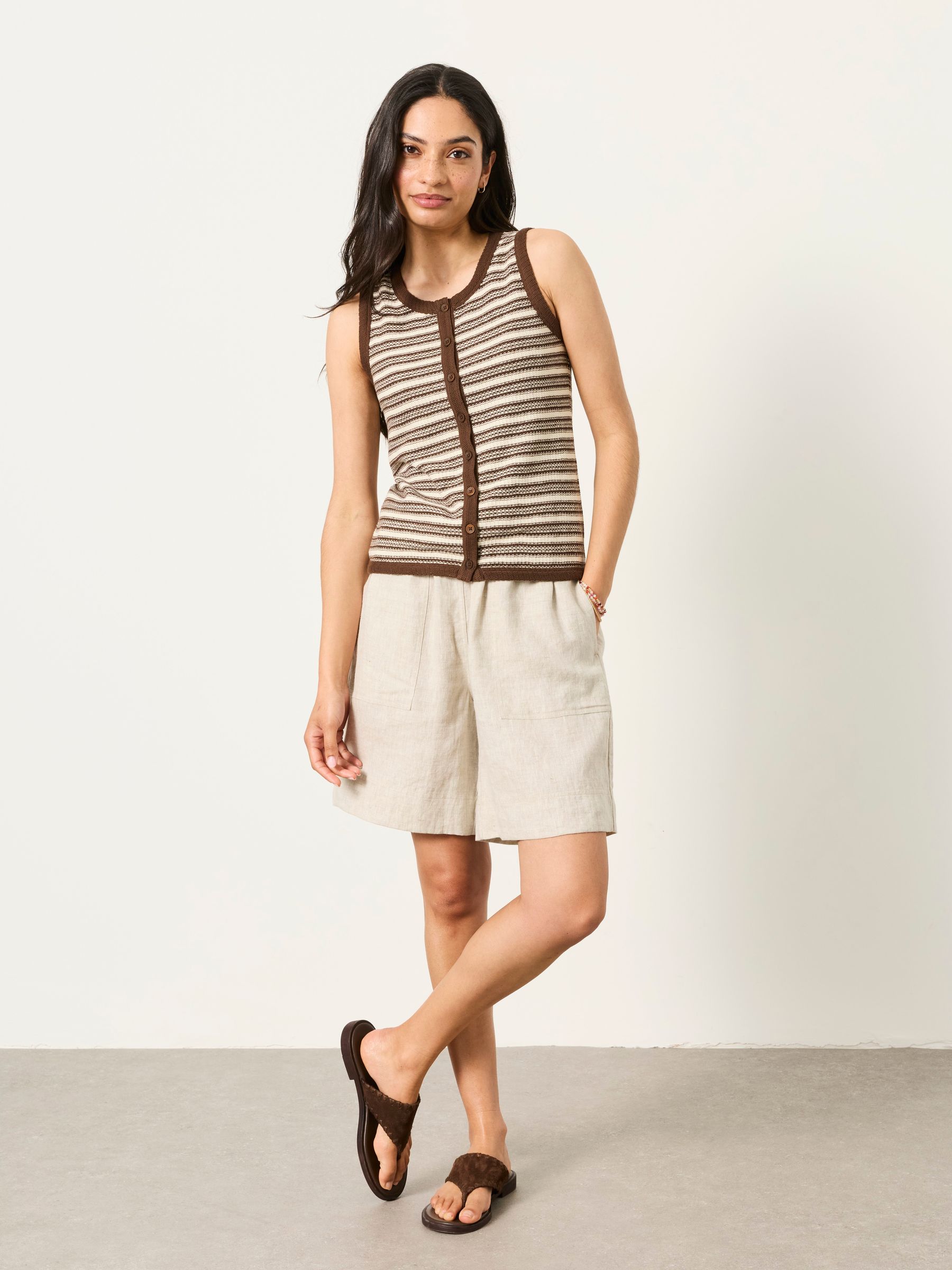 Rosa Chocolate Brown Textured Stripe Waistcoat - Image 3 of 6