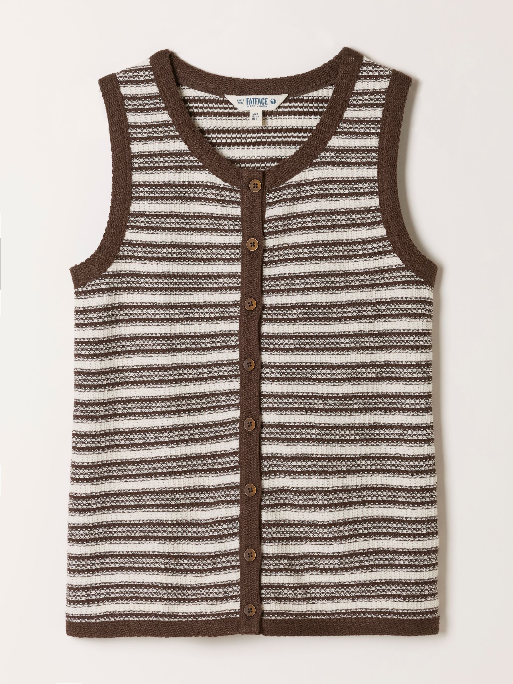 Rosa Chocolate Brown Textured Stripe Waistcoat - Image 6 of 6