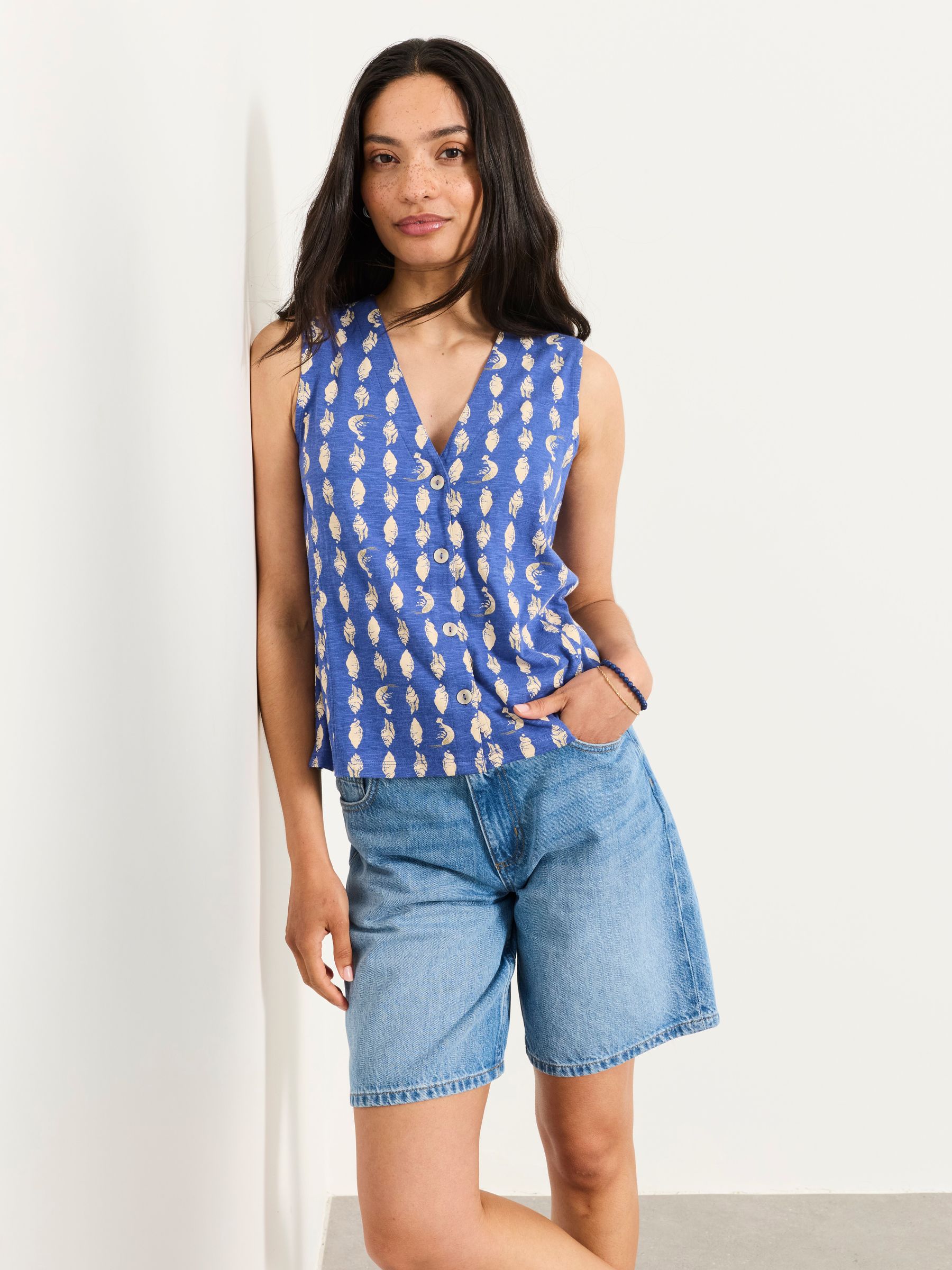 Joni Blue Linear Shells Jersey Waistcoat - Image 1 of 5